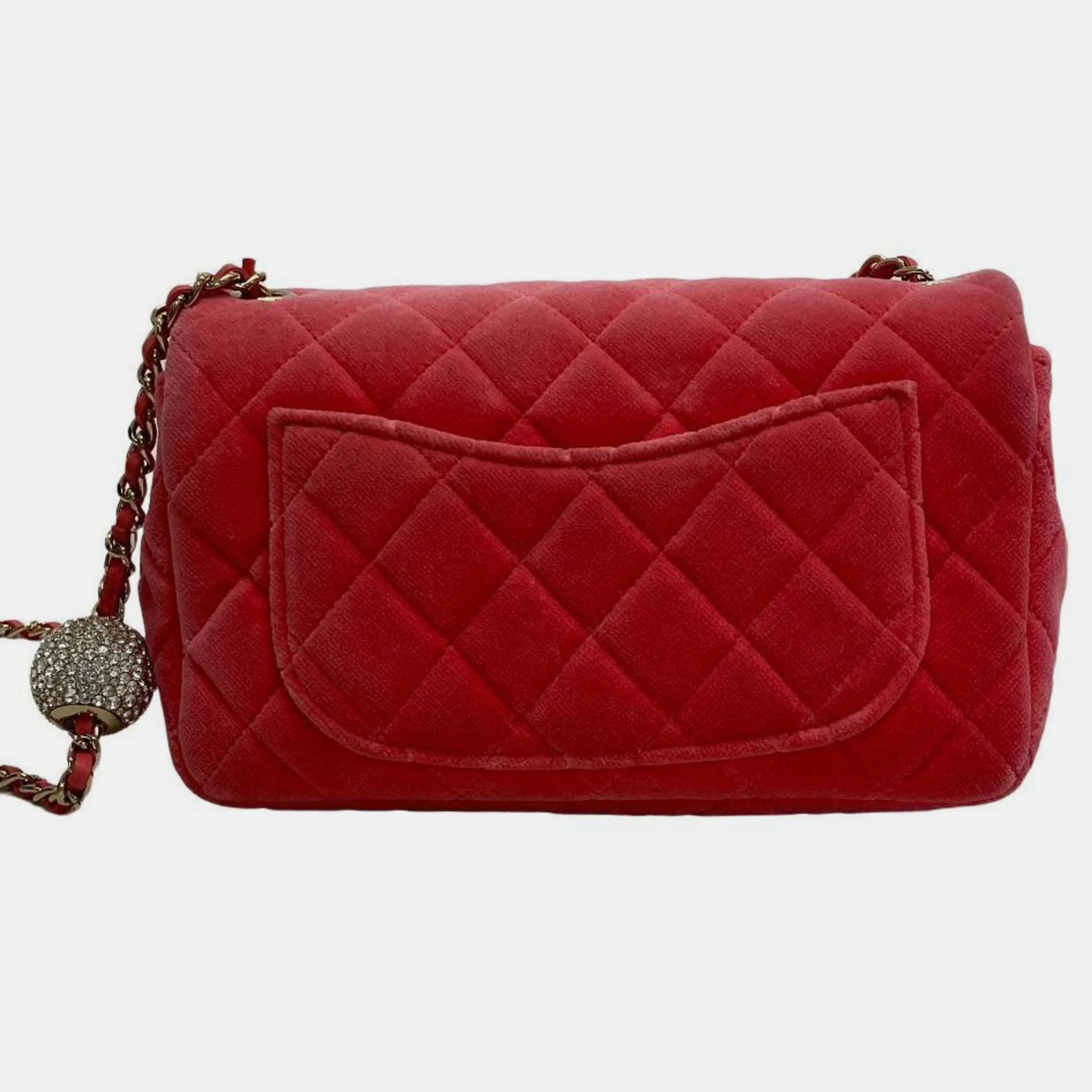 

Chanel Red Velvet Classic Single Flap Shoulder Bags