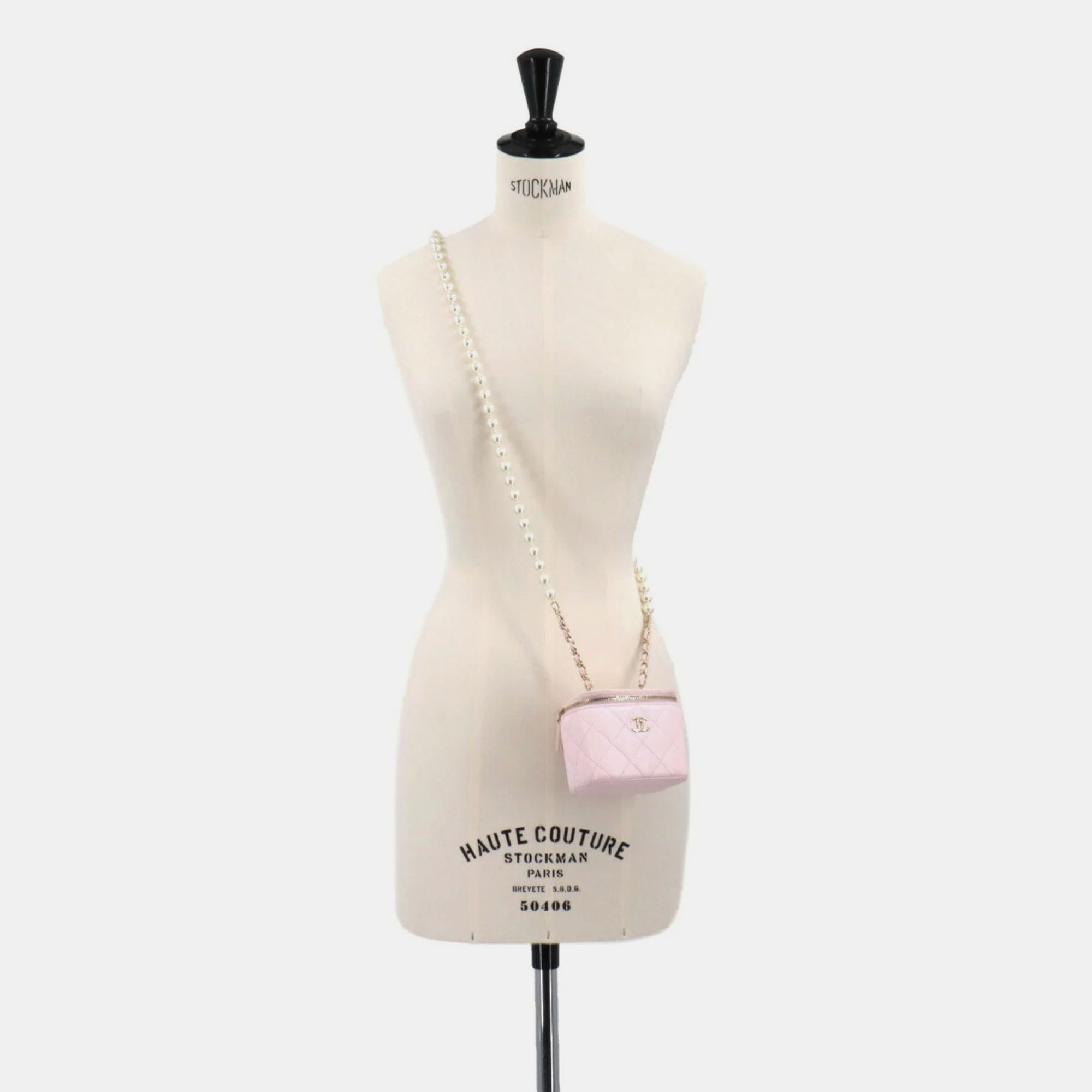 

Chanel Pink Leather Pearl Vanity Case Shoulder Bag