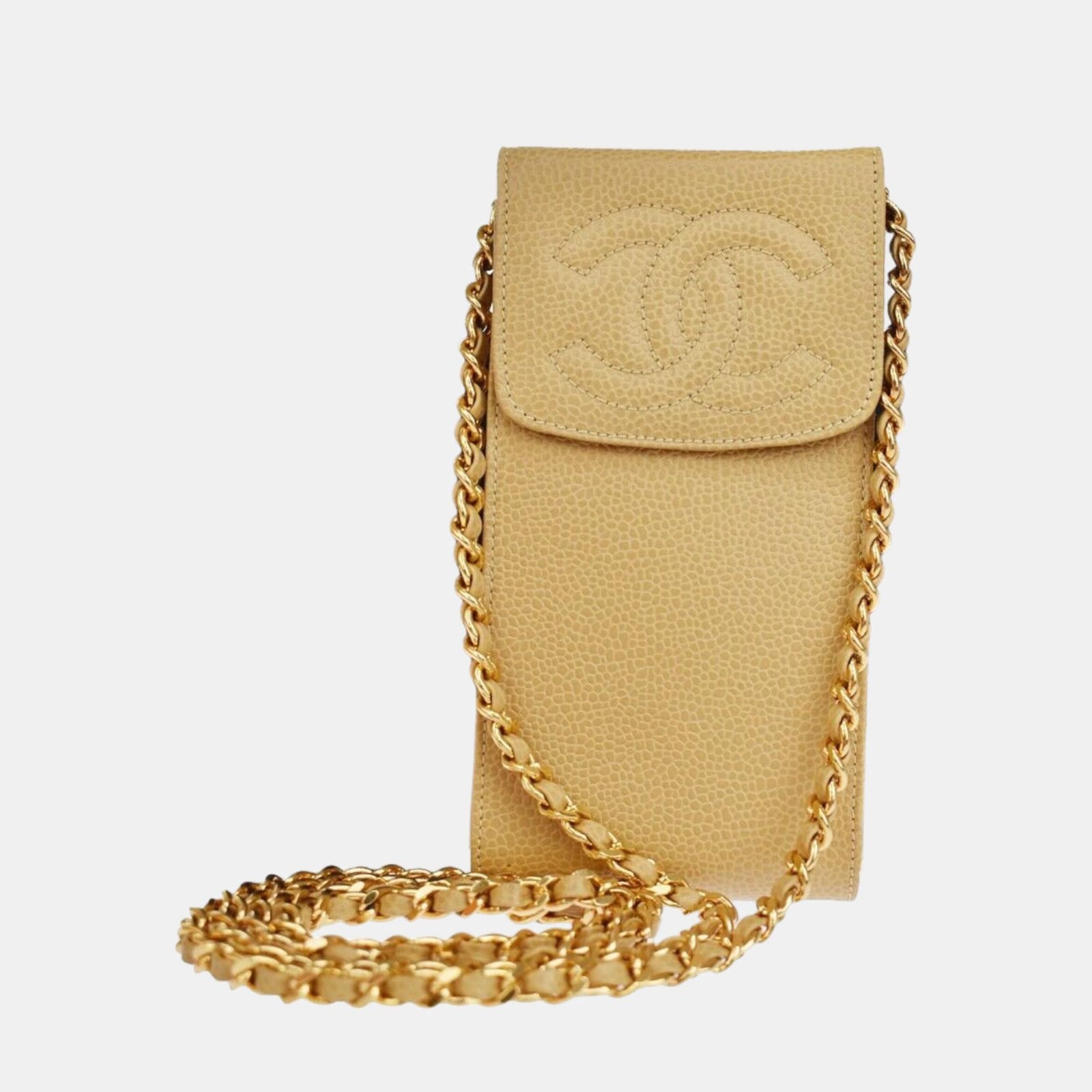 

Chanel Vintage Cream Caviar Leather Chain Pouch
