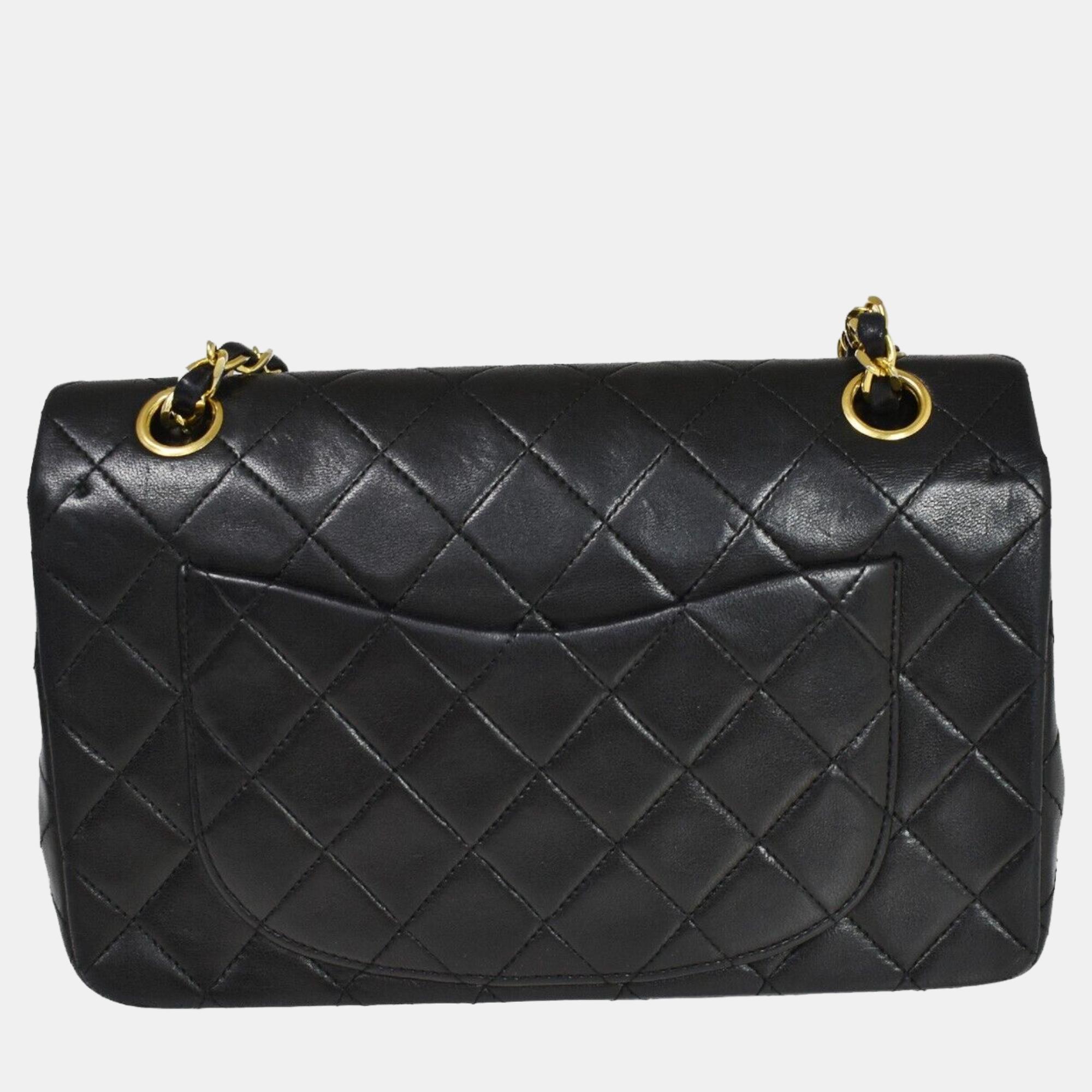 

Chanel Black Lambskin Leather  Classic Double Flap Shoulder Bags