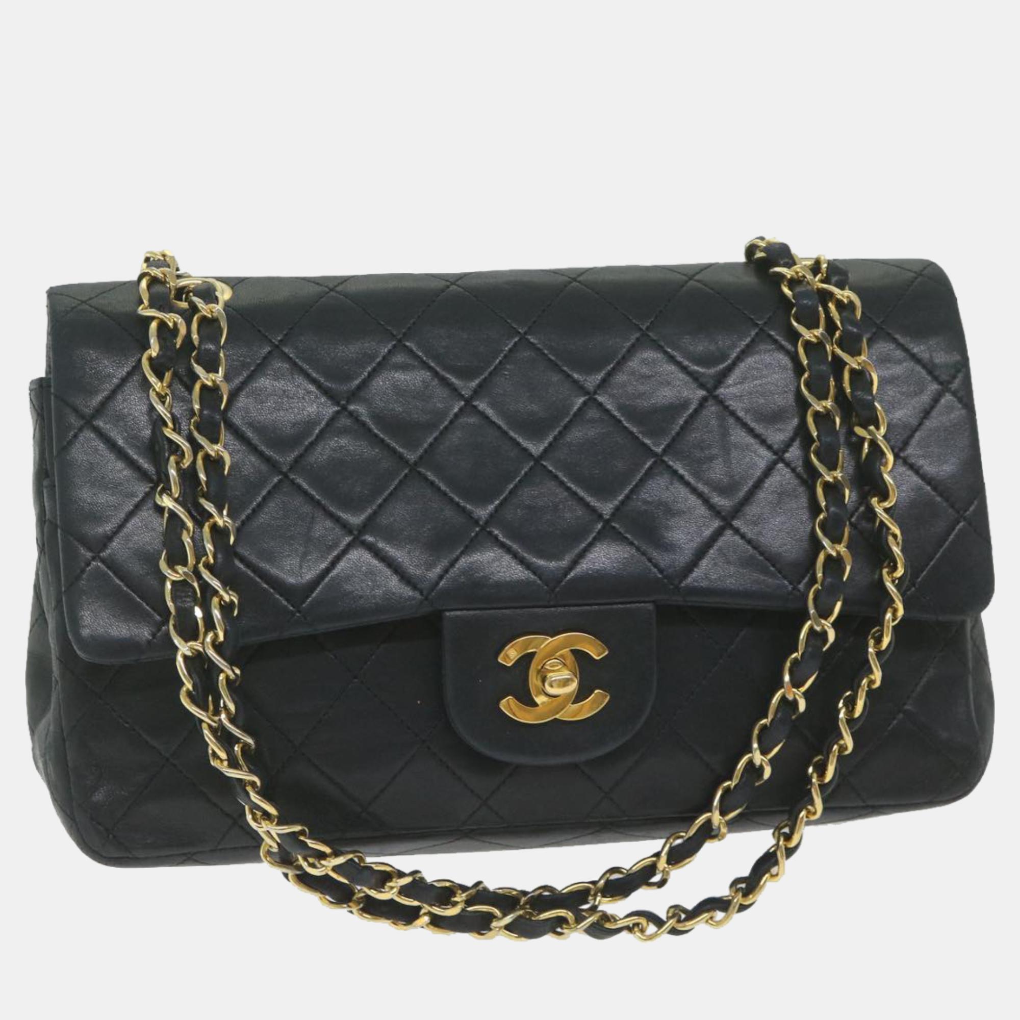 

Chanel Lambskin Leather  Classic Double Flap Shoulder Bags, Black