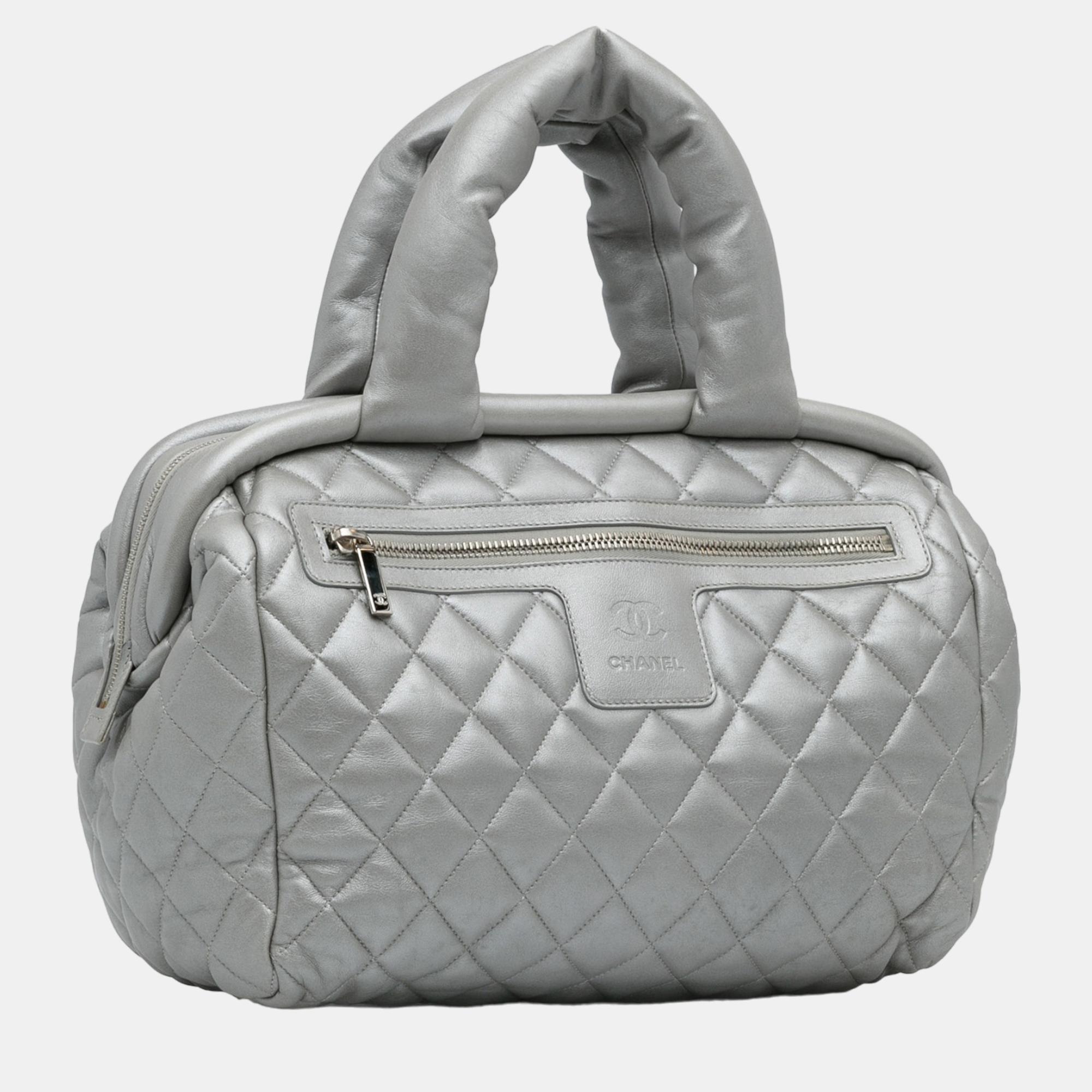 

Chanel Silver Lambskin Coco Cocoon Bowler Bag