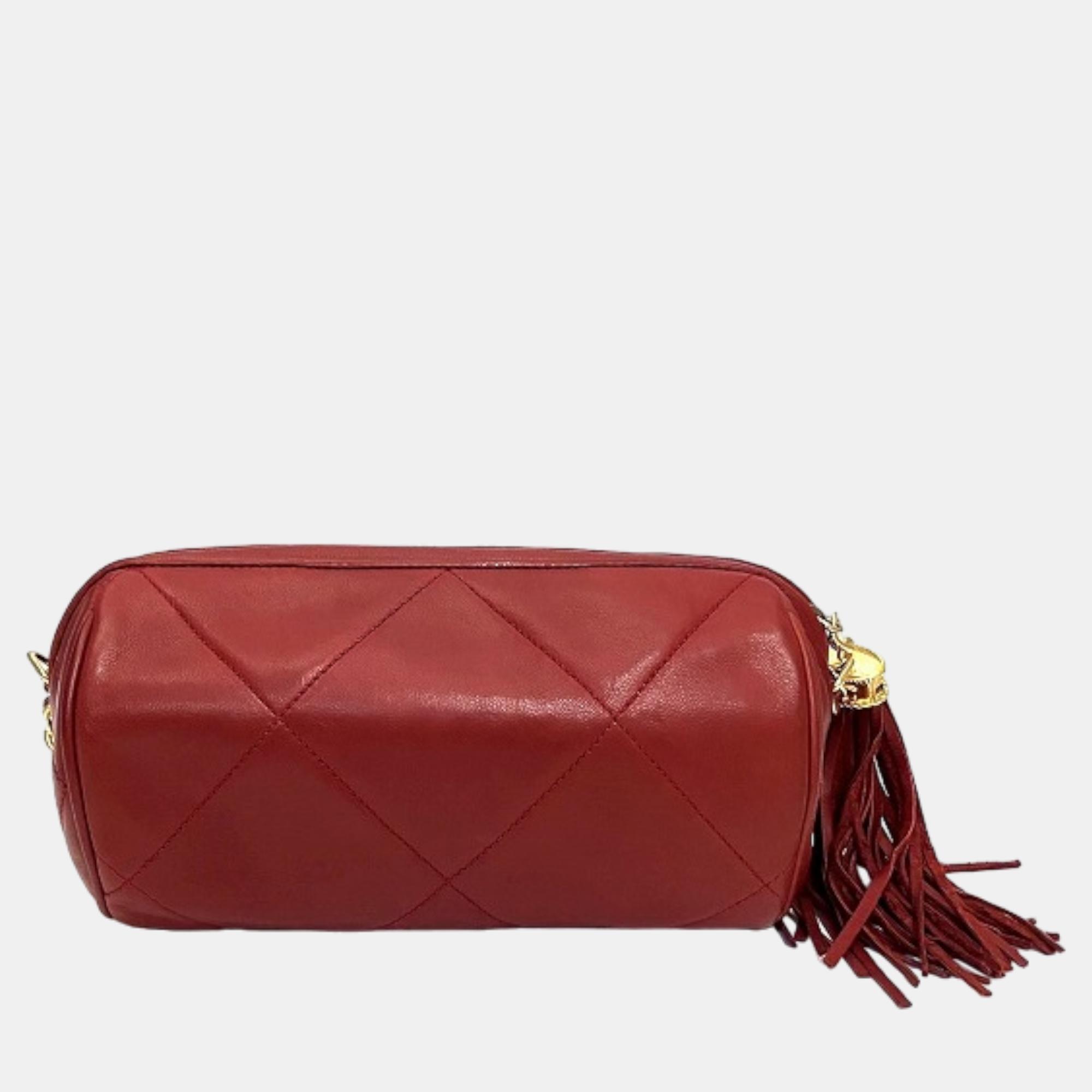 

Chanel Red Leather CC Timeless Crossbody Bag