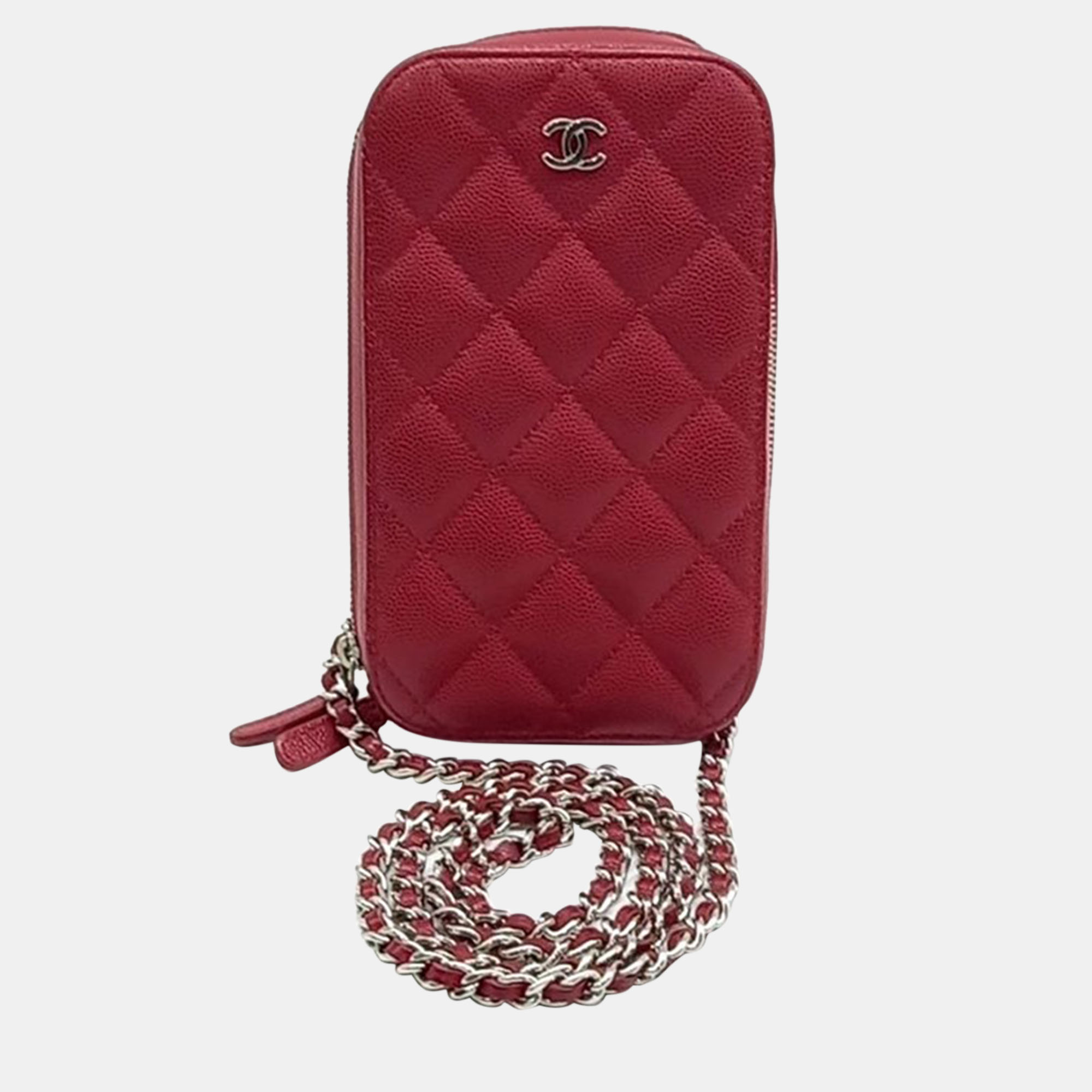 Pre-owned Chanel Caviar Mini Crossbody Bag A70655 In Red
