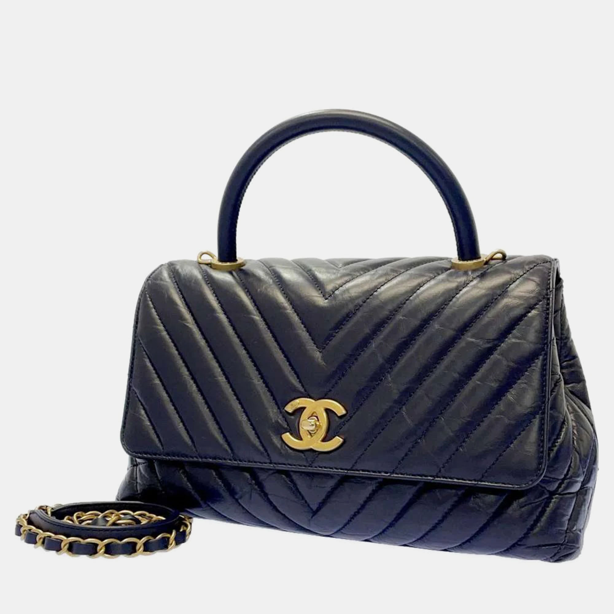 

Chanel Blue Leather Coco Top Handle Bag