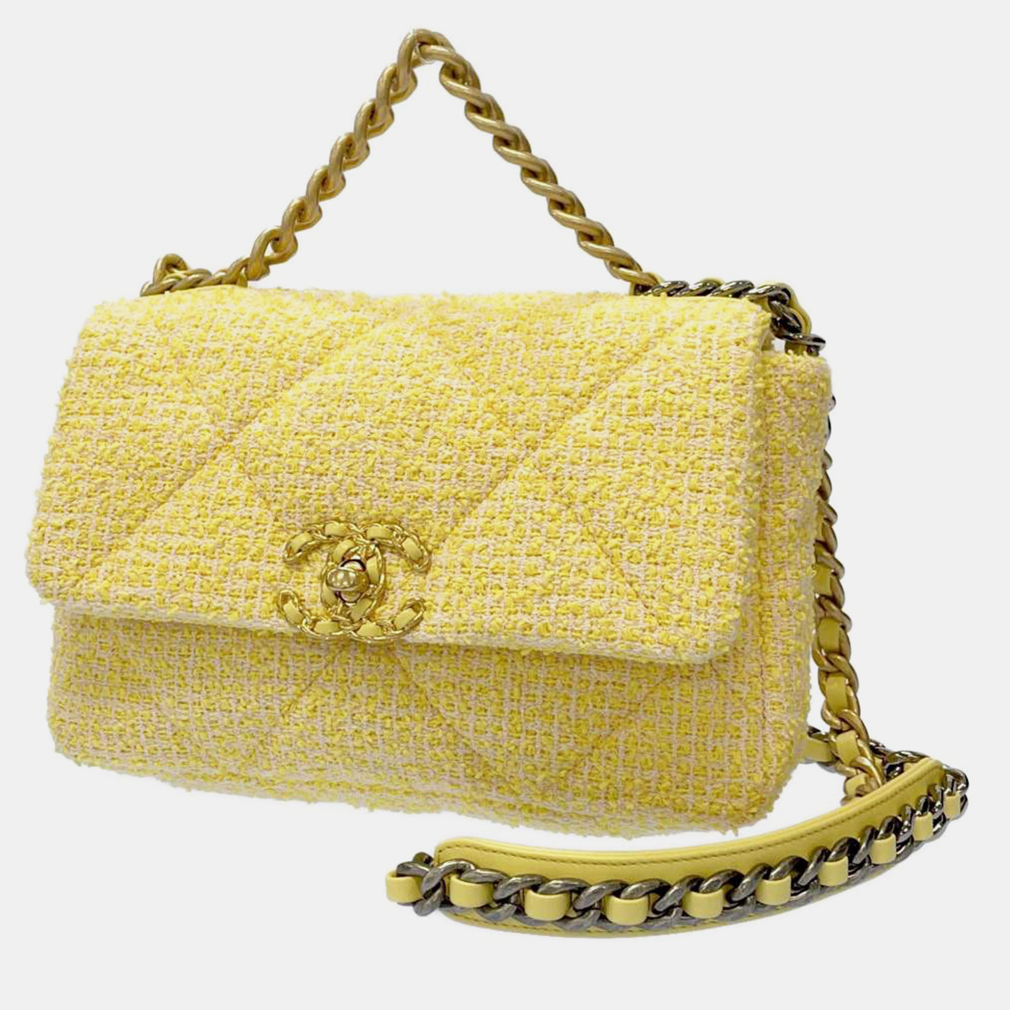 

CHANEL Yellow Tweed 19 Chain Shoulder Bag