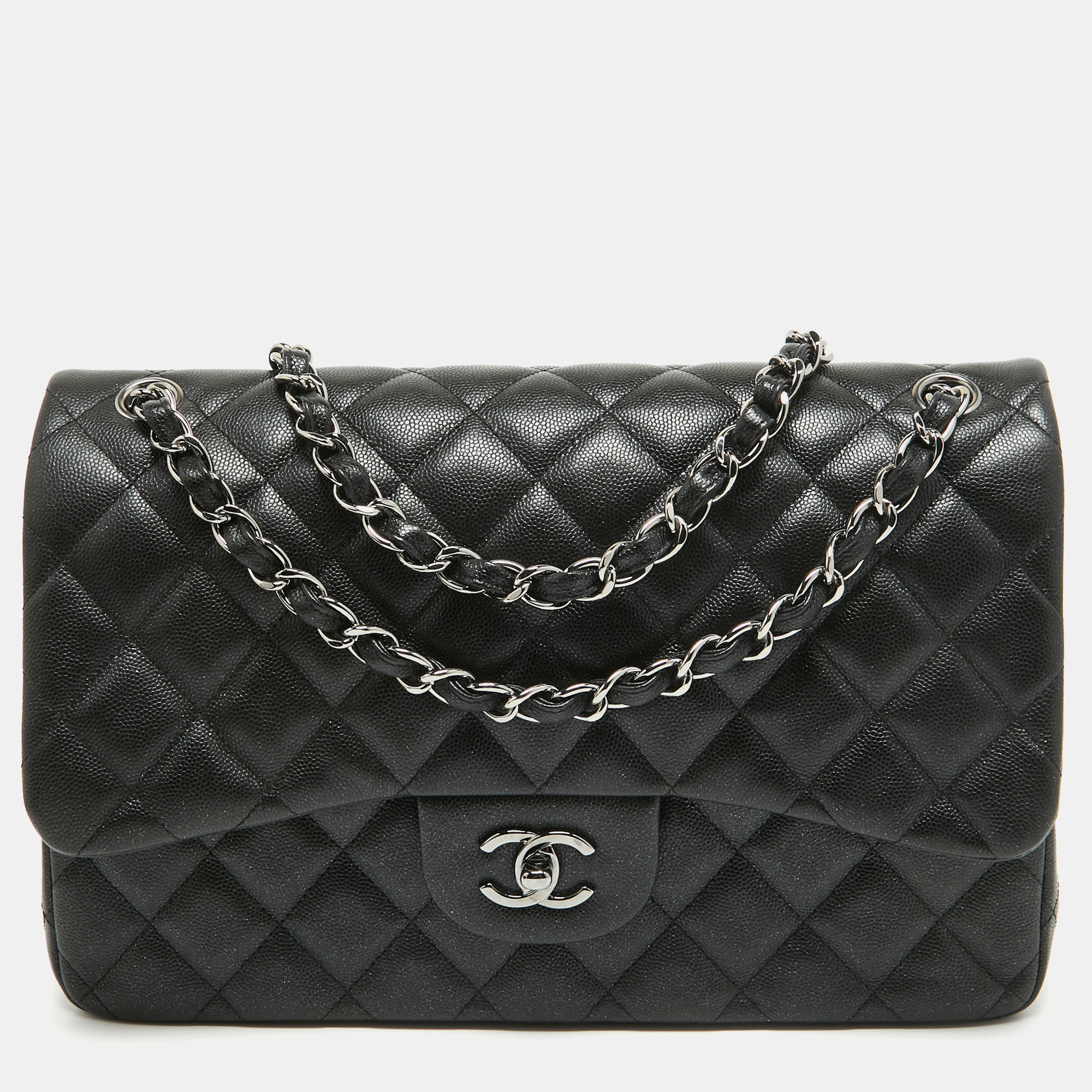 

Chanel Black Quilted Caviar Leather Jumbo Classic Double Flap Bag