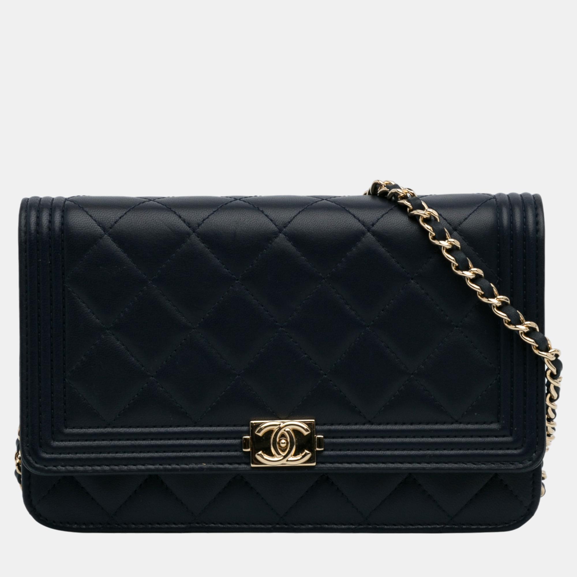 

Chanel Navy Blue Boy Wallet On Chain