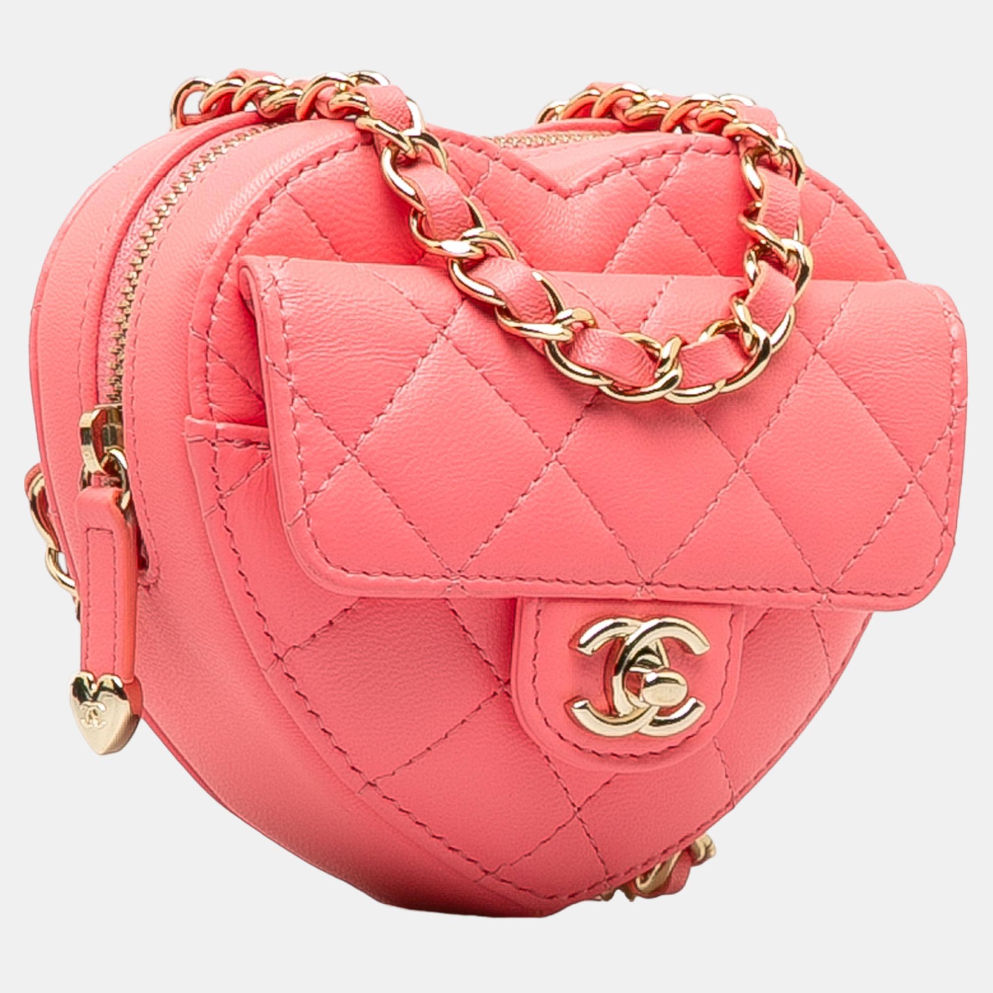 

Chanel Pink Mini CC in Love Heart Crossbody Bag