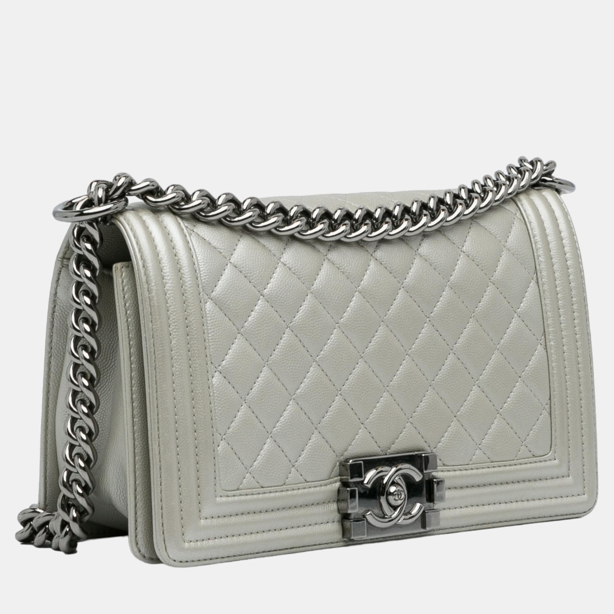 

Chanel Silver Medium Caviar Boy Flap Bag