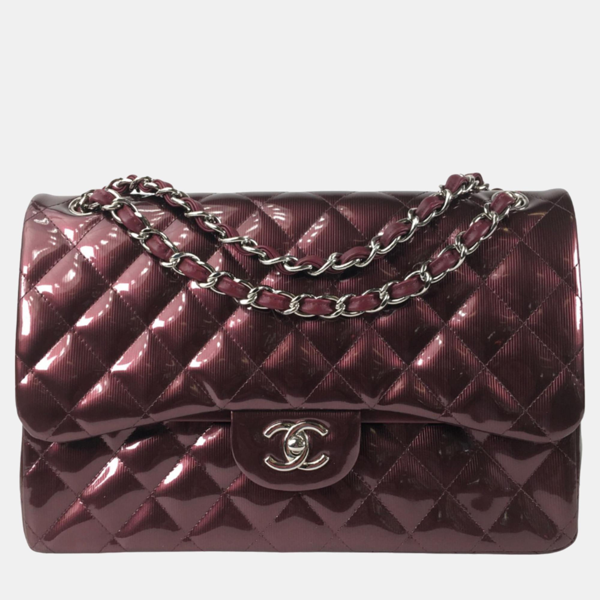Pre-owned Chanel Red Jumbo Classic Patent Double Flap