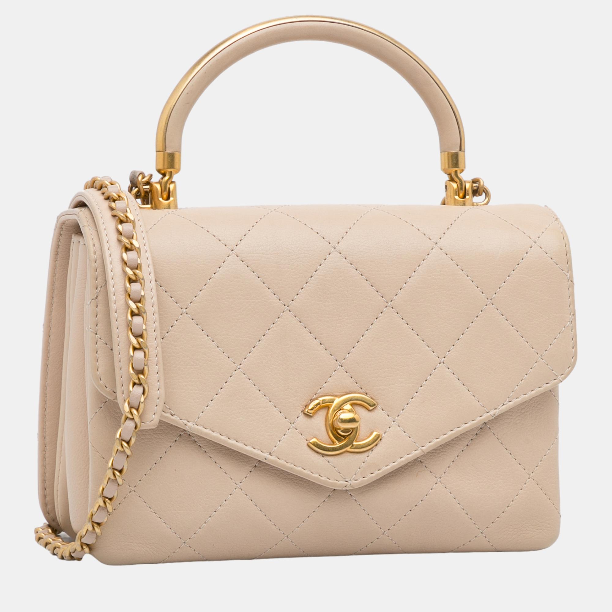 

Chanel Beige CC Metal Top Handle Envelope Flap