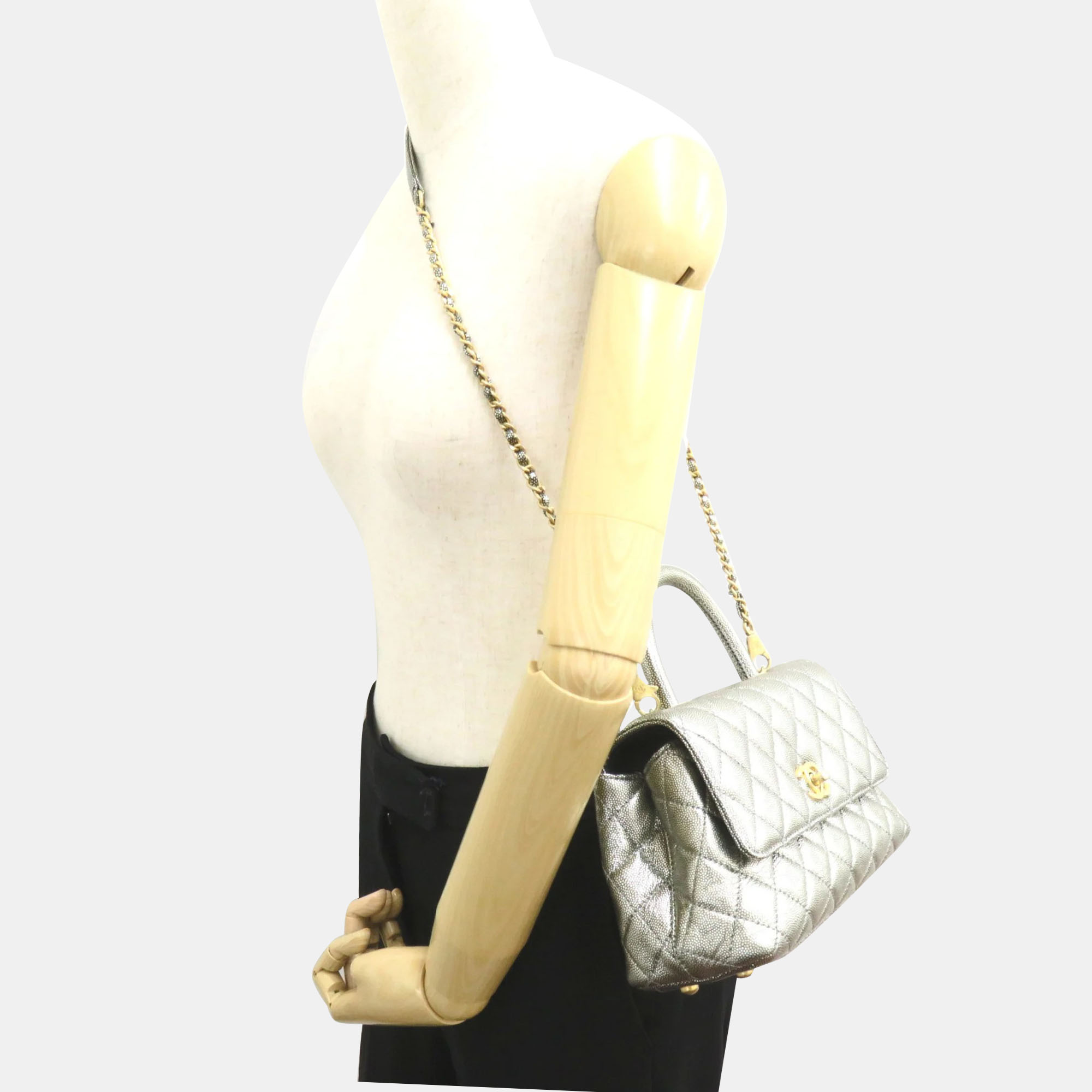 

Chanel Silver Leather  Coco Handle Top Handle Bags