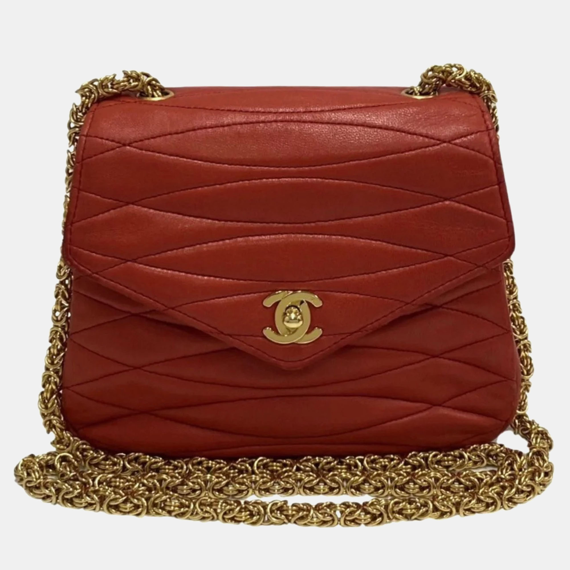 Pre-owned Chanel Red Lambskin Coco Mark Turnlock Mini Shoulder Bag