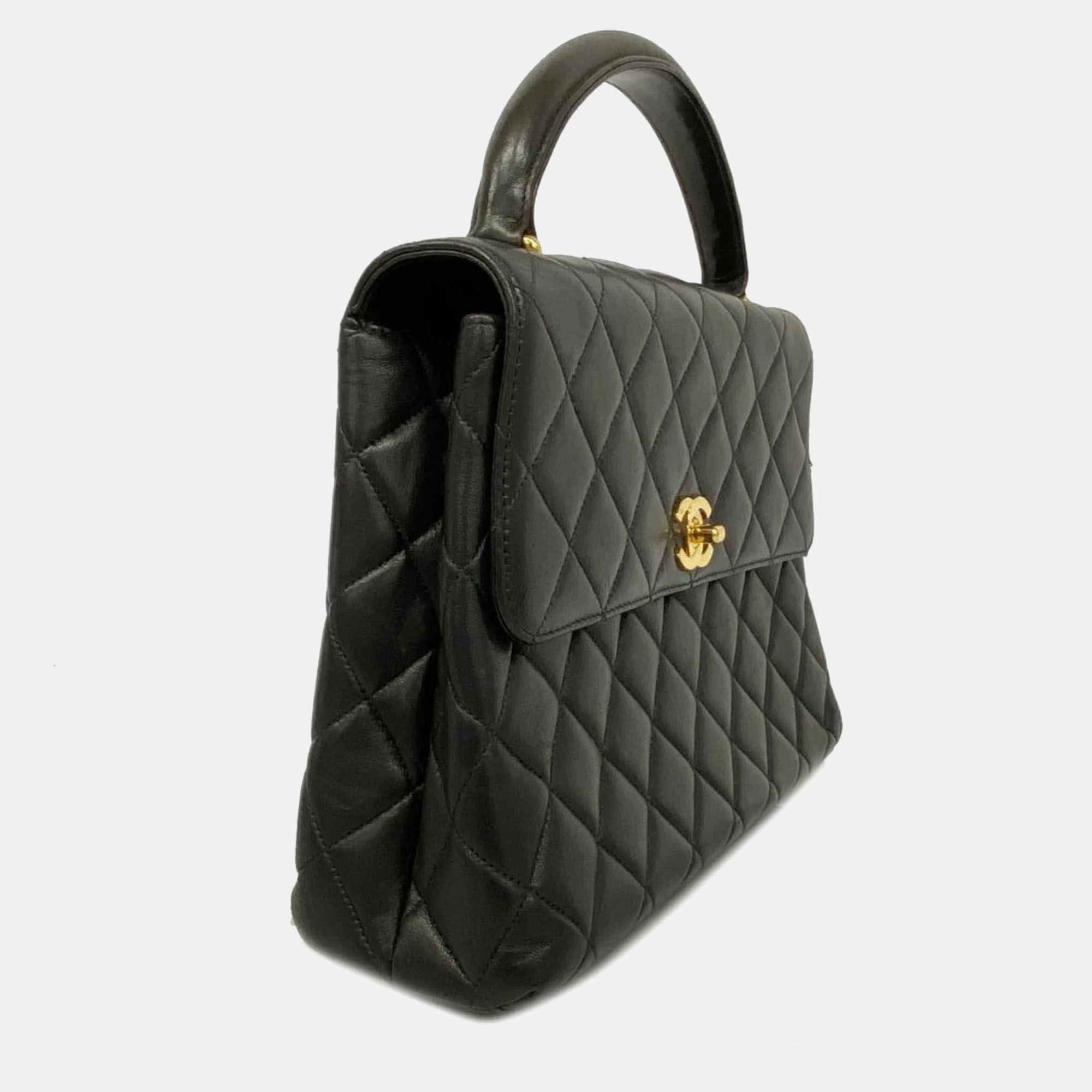 

Chanel Black Lambskin Kelly Top Handle Flap Bag