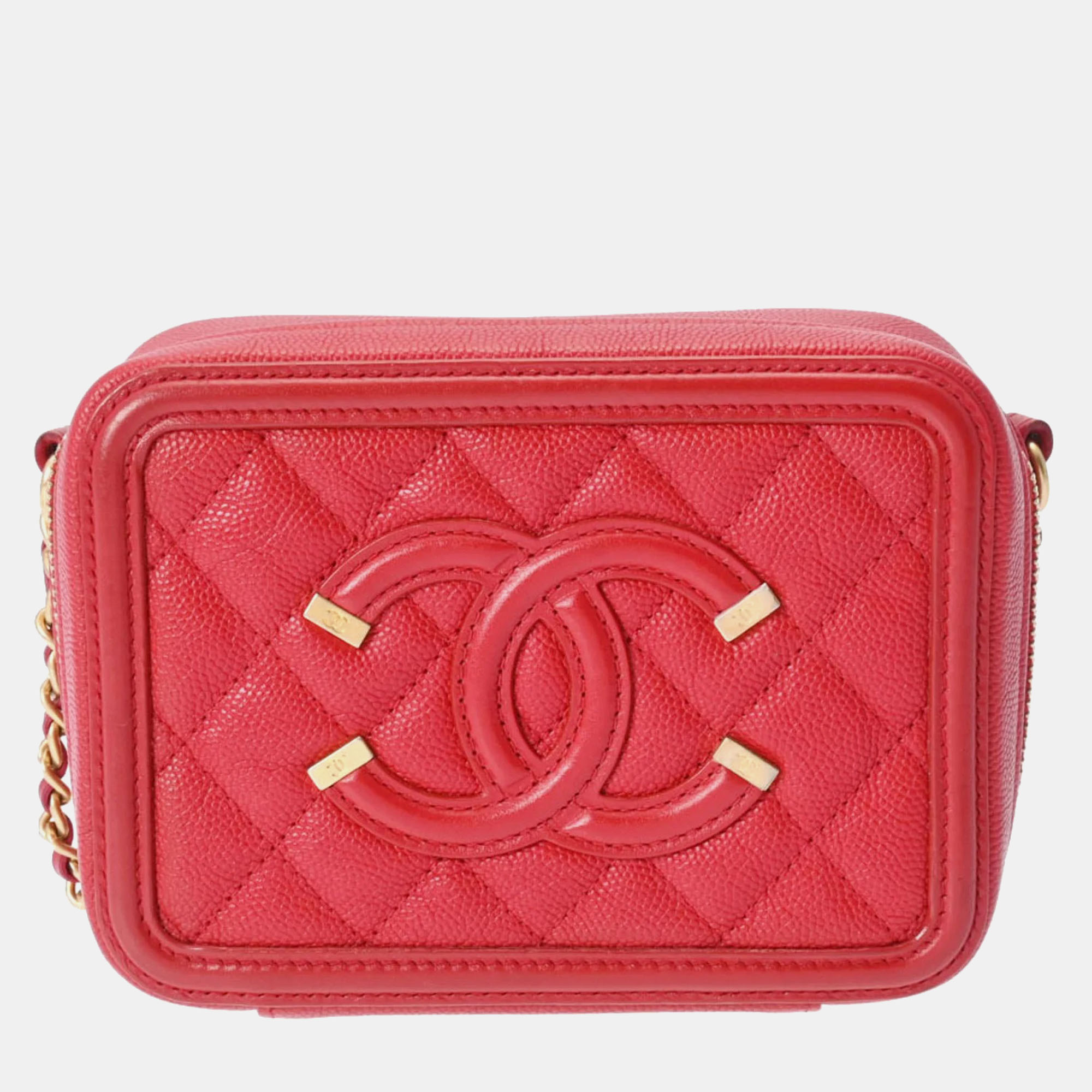 Pre-owned Chanel Leather Small Filigree Shoulder Bags In Red