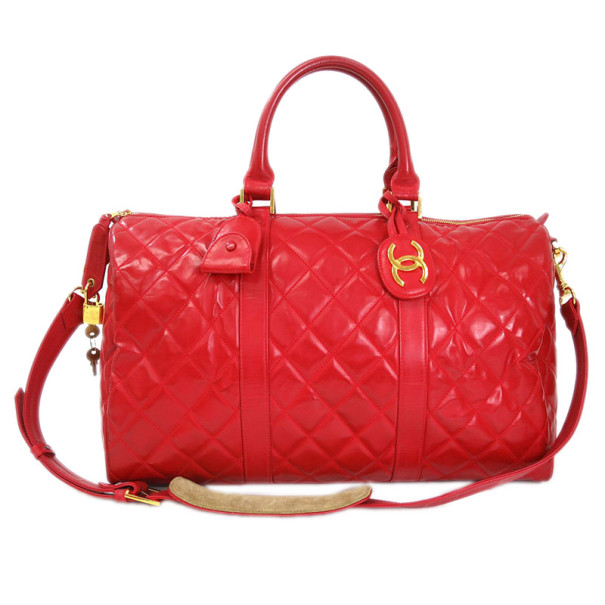 Chanel Red Patent Leather Boston Bag Chanel