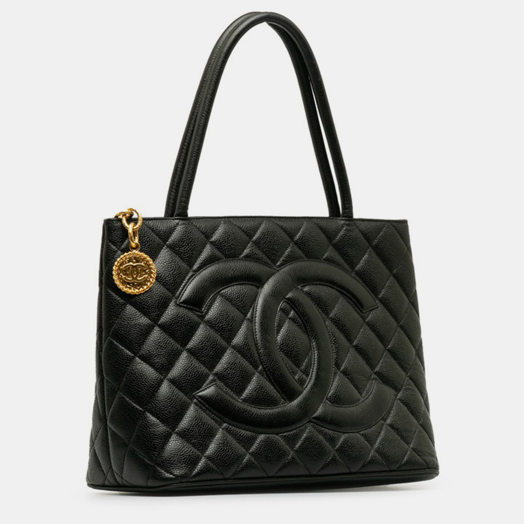 

Chanel Black Leather CC Caviar Medallion Tote