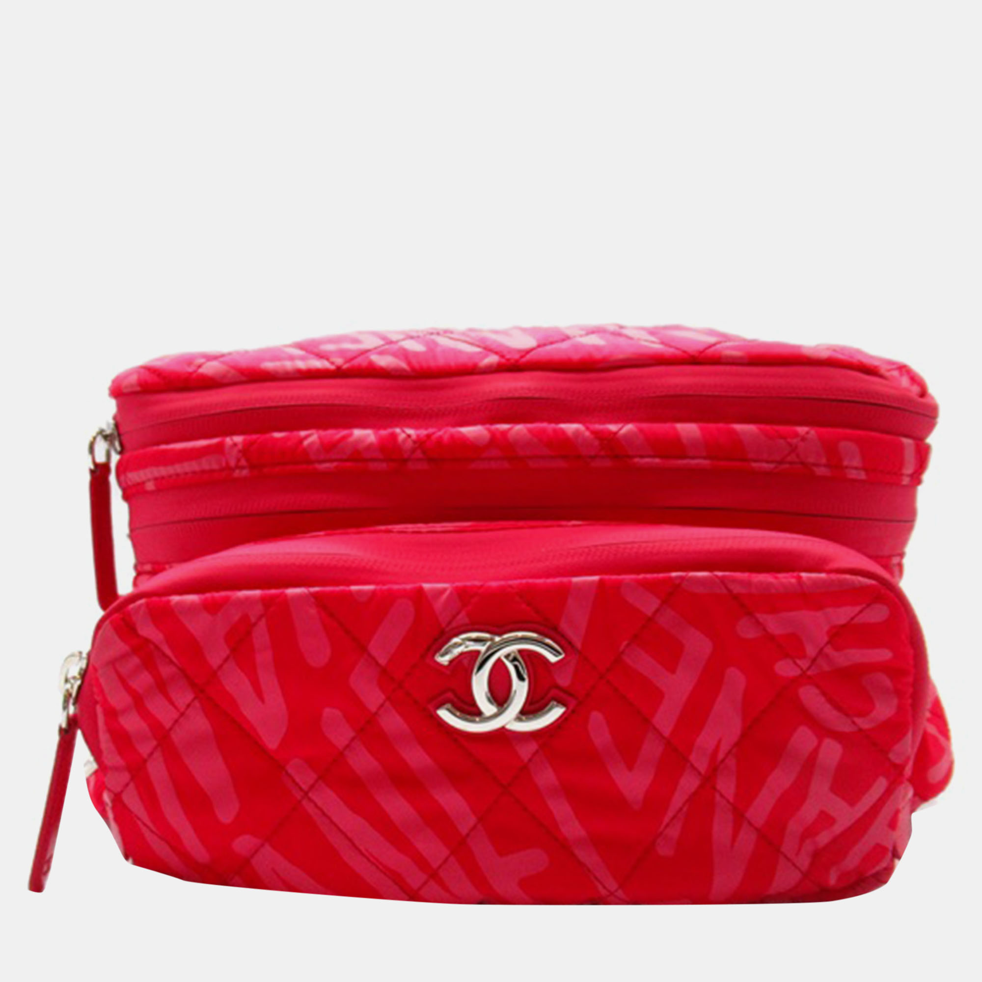 Pre-owned Chanel Neon Red Nylon Coco Neige Convertible Backpack In Pink