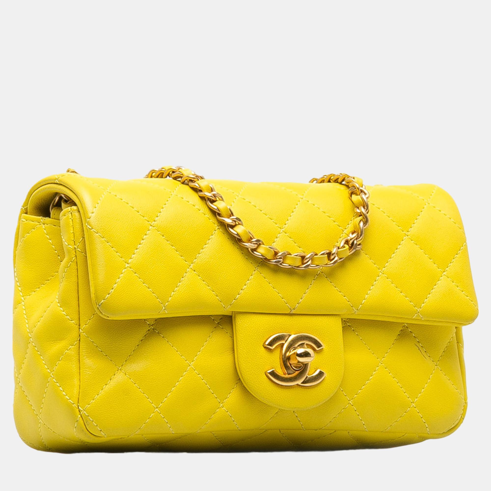 

Chanel Yellow Mini Lambskin Rectangular Pearl Crush Flap