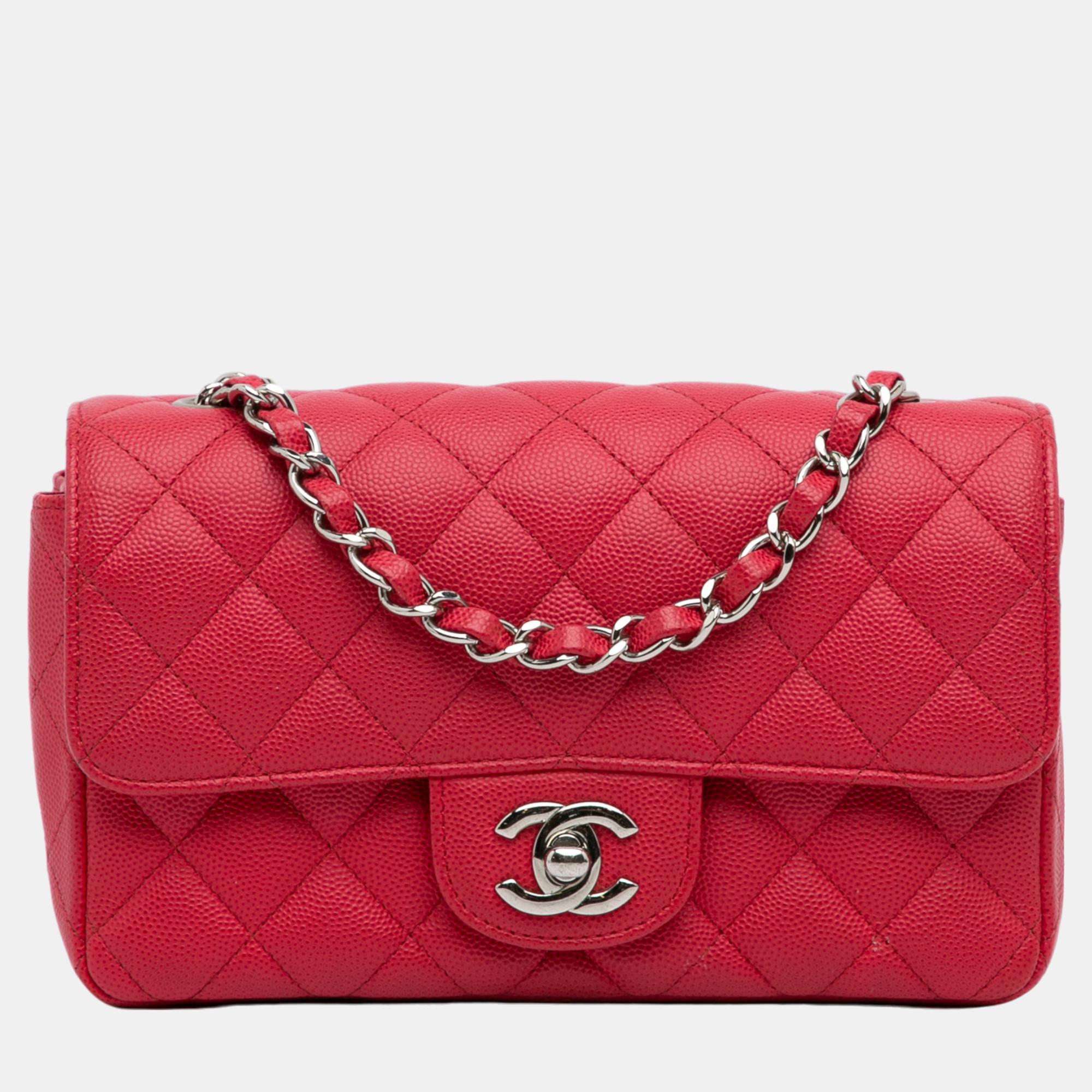 

Chanel Red Mini Classic Caviar Rectangular Single Flap