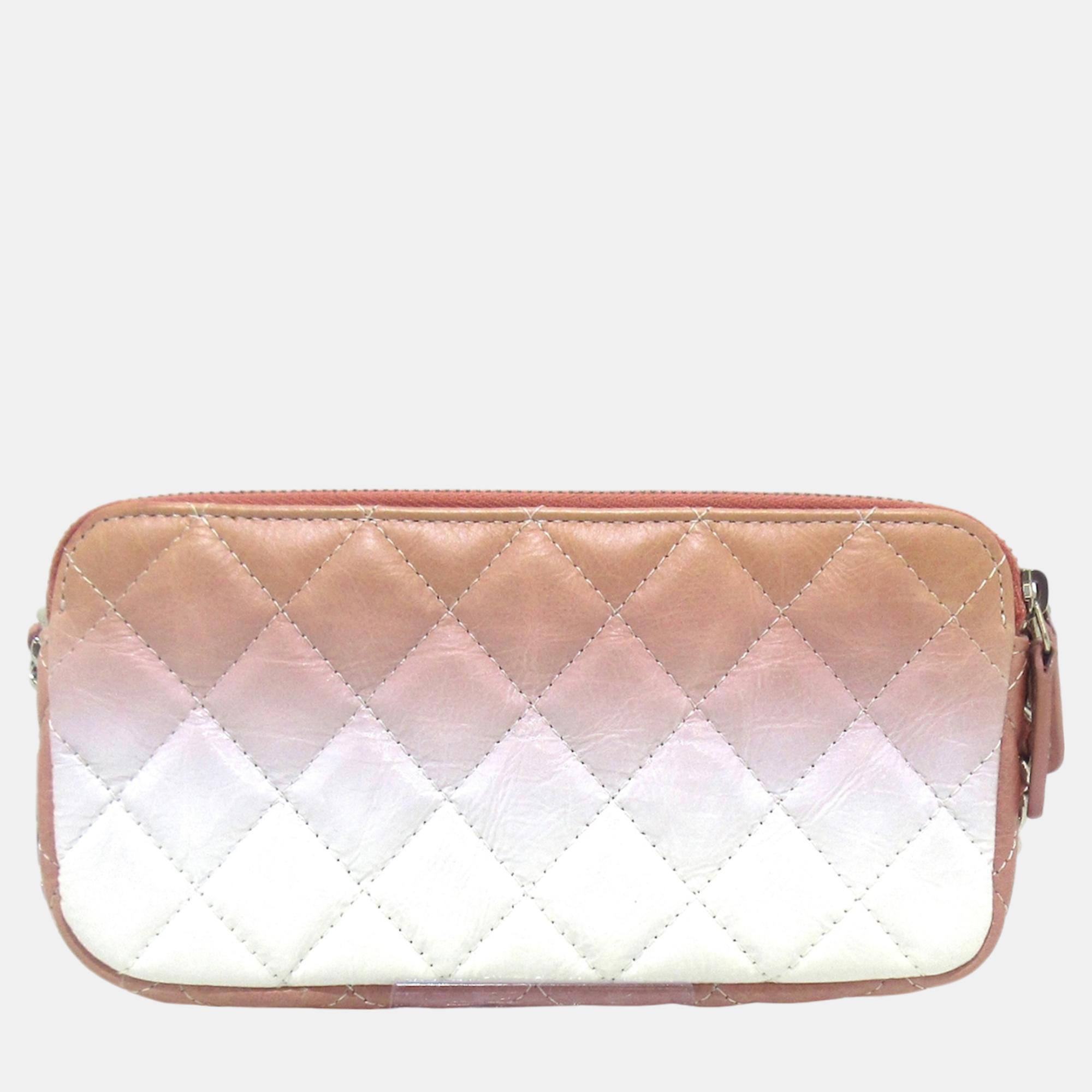 

Chanel Pink Ombre Calfskin Double Zip Clutch On Chain