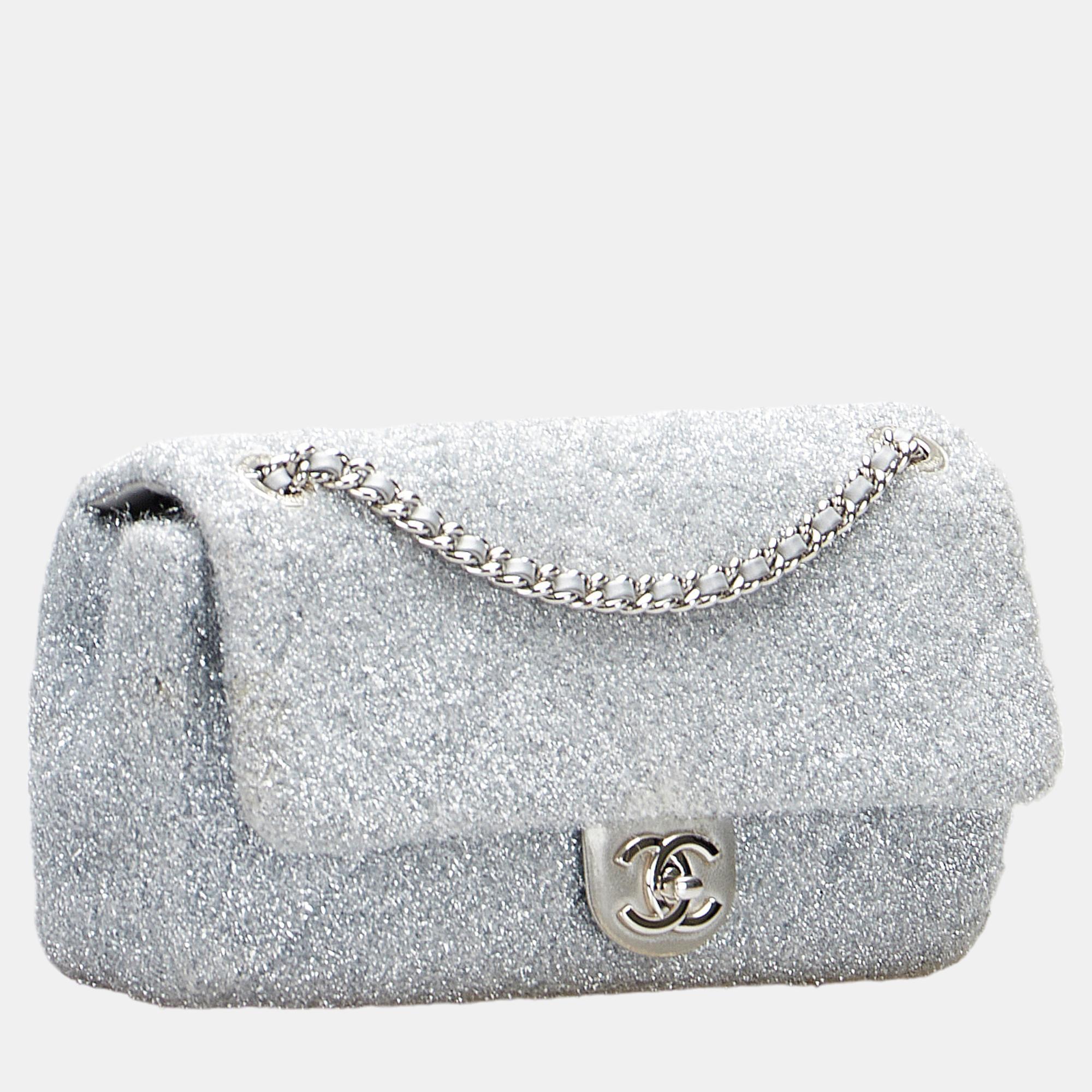 

Chanel Grey Ground Control Pluto Glitter Single Flap Bag