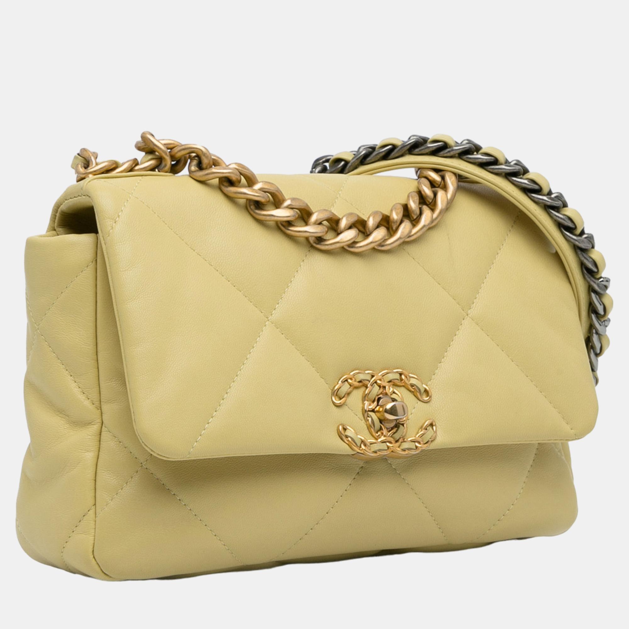 

Chanel Yellow Medium Lambskin 19 Flap Bag