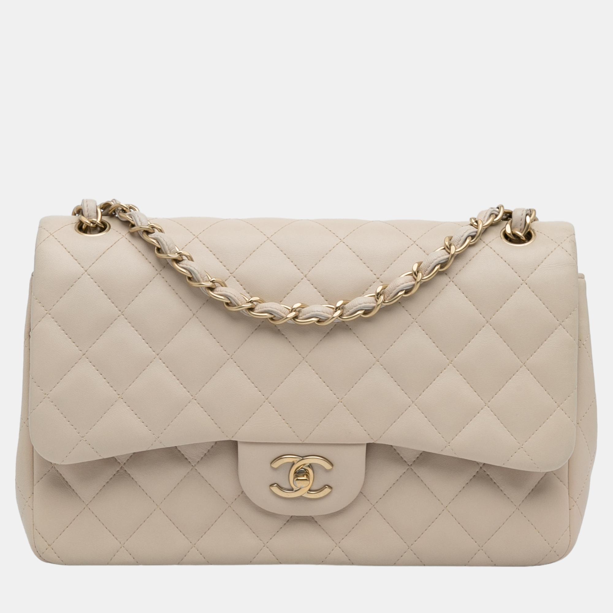 

Chanel Beige Jumbo Classic Lambskin Double Flap