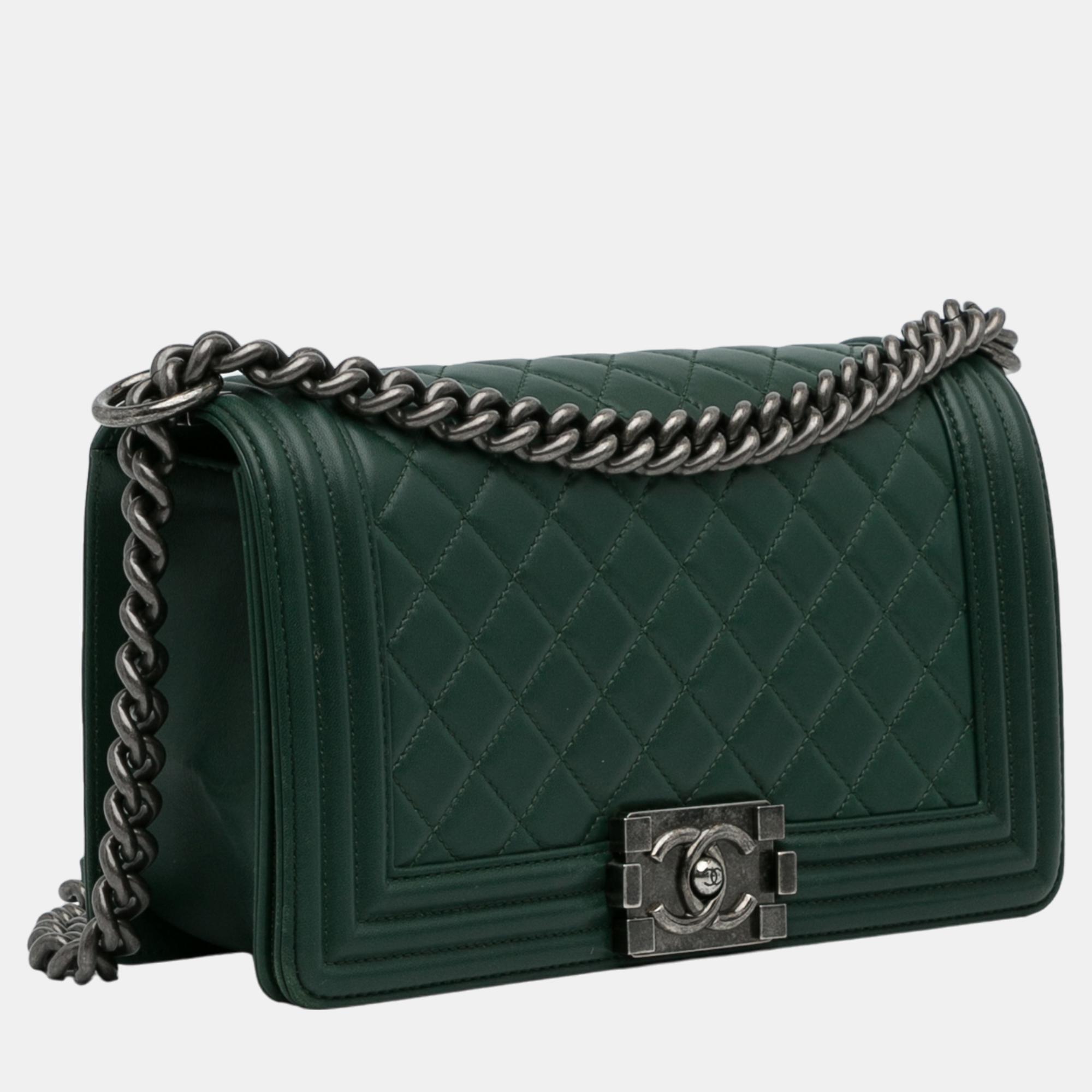 

Chanel Green Medium Lambskin Boy Flap Bag