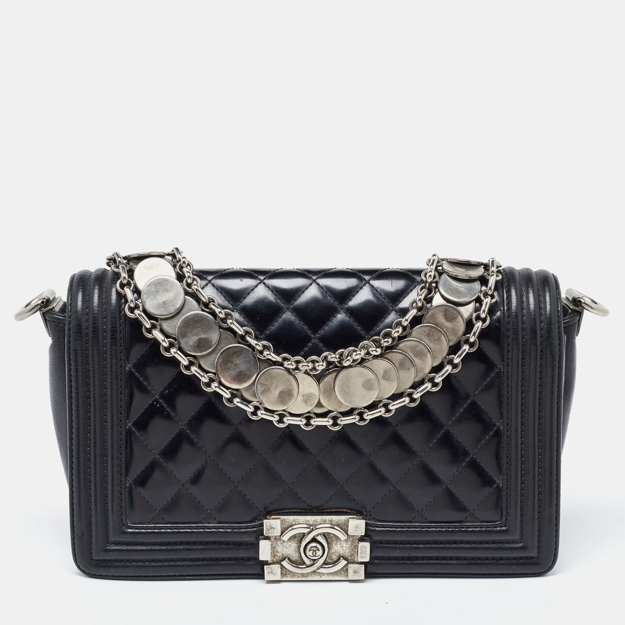 

Chanel Black Quilted Patent Leather  Boy Bag