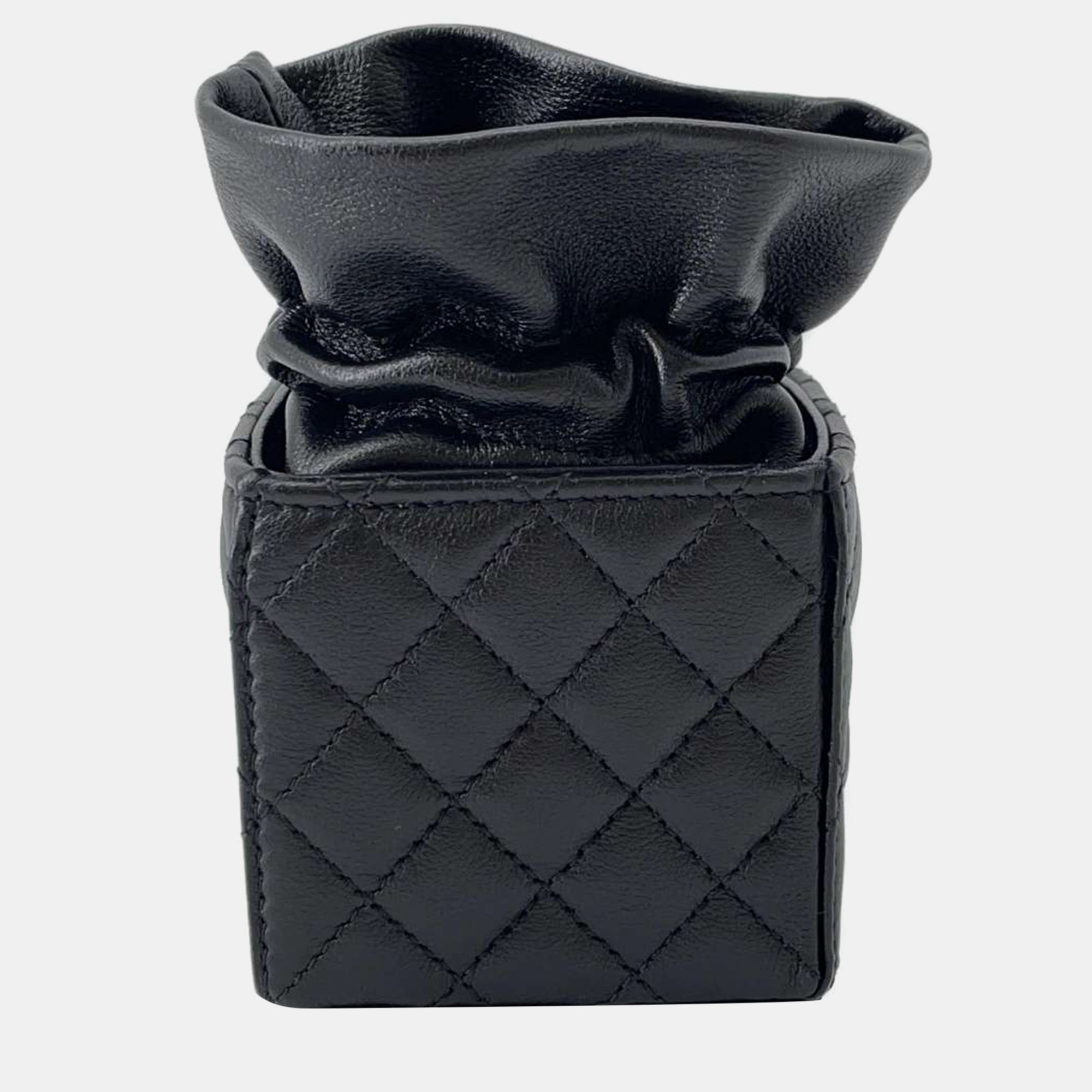 

Chanel Black Leather CC Drawstring Bucket Bag