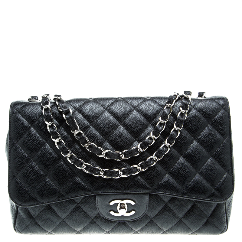 مملوكة مسبقًا Chanel Black Quilted Caviar Leather Jumbo Classic Single Flap Bag