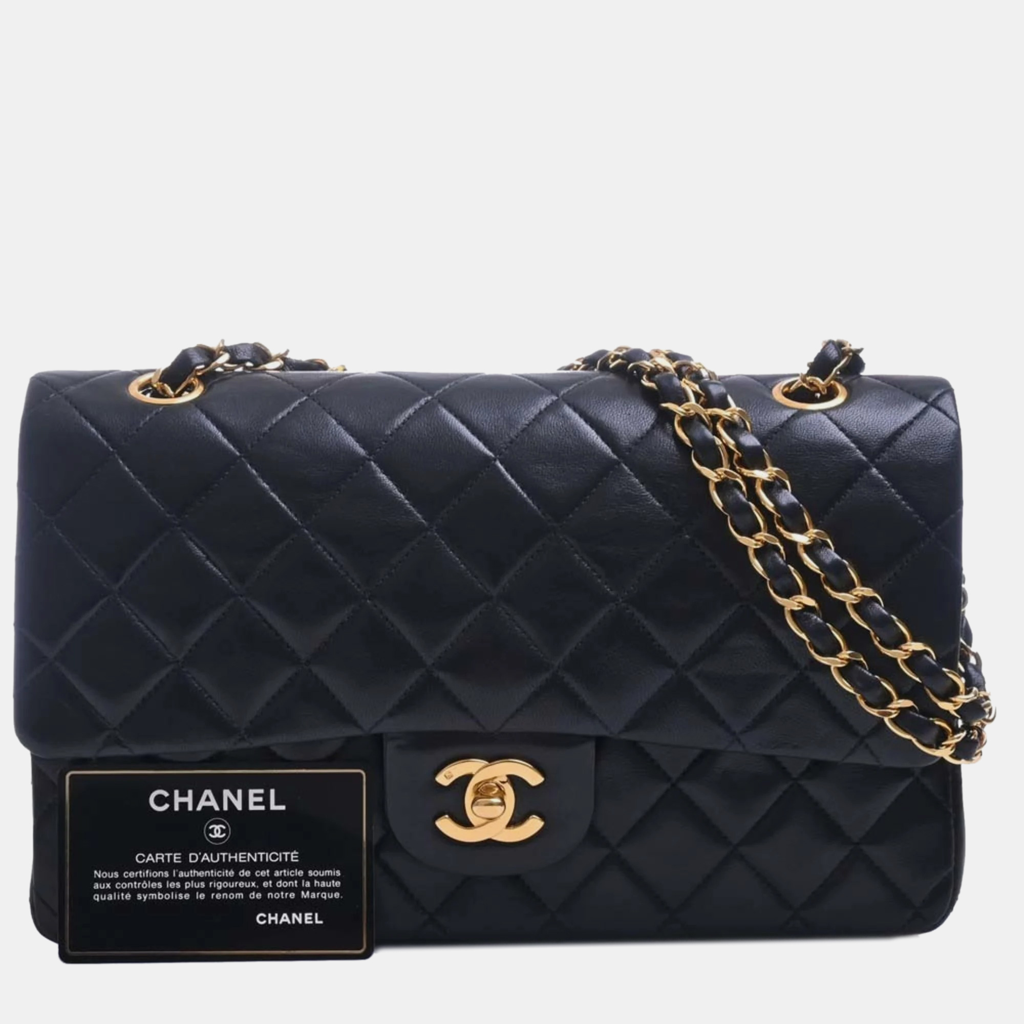 

Chanel Black Lambskin Leather  Classic Double Flap Shoulder Bags