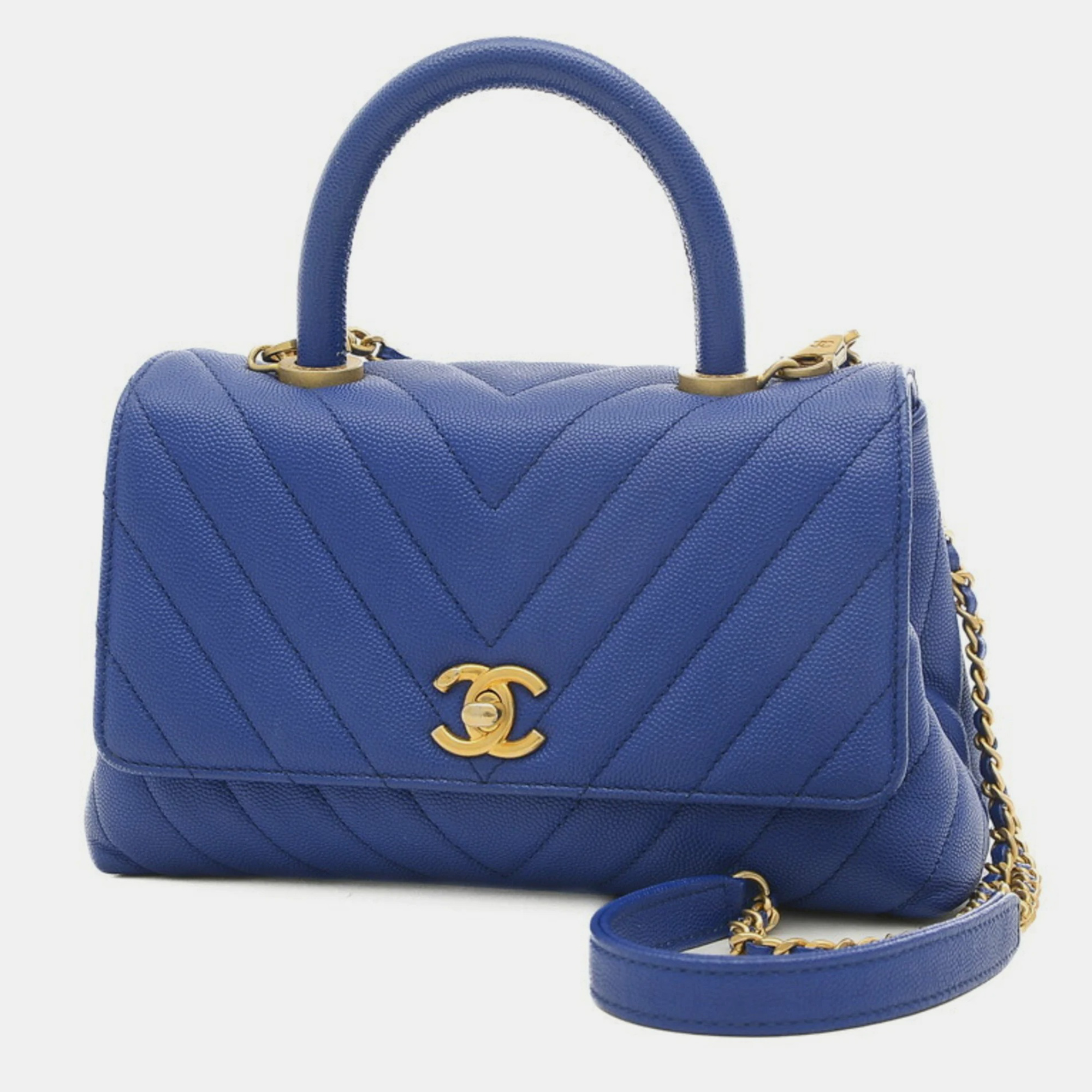 Pre-owned Chanel Leather Xs Coco Handle Top Handle Bags In Blue