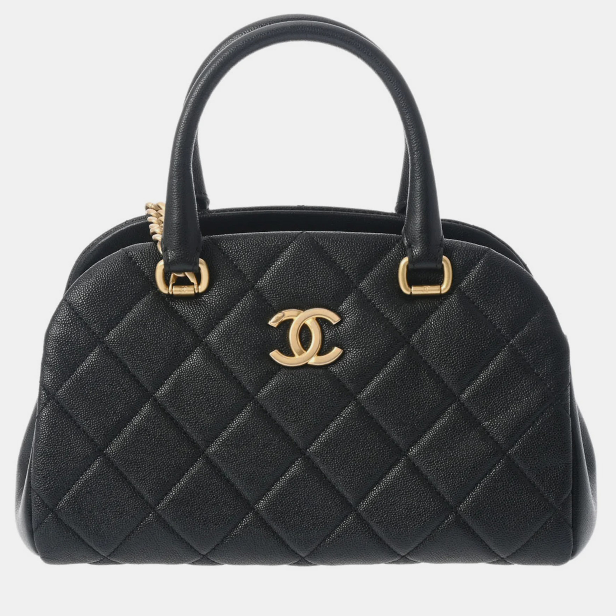 

CHANEL Quilted Caviar Small CC Chain Compartment Top Handle Bowling Bag, Black