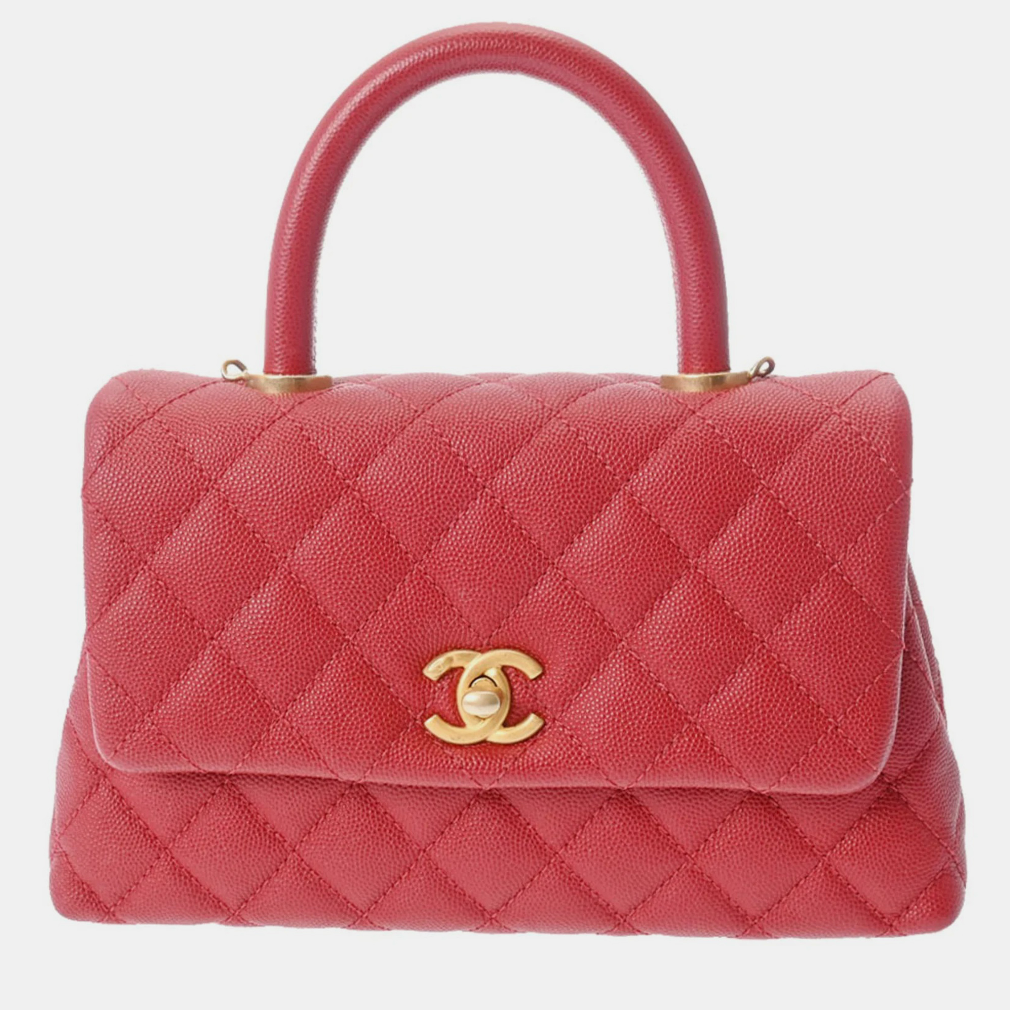 Pre-owned Chanel Leather Small Coco Handle Top Handle Bags In Red