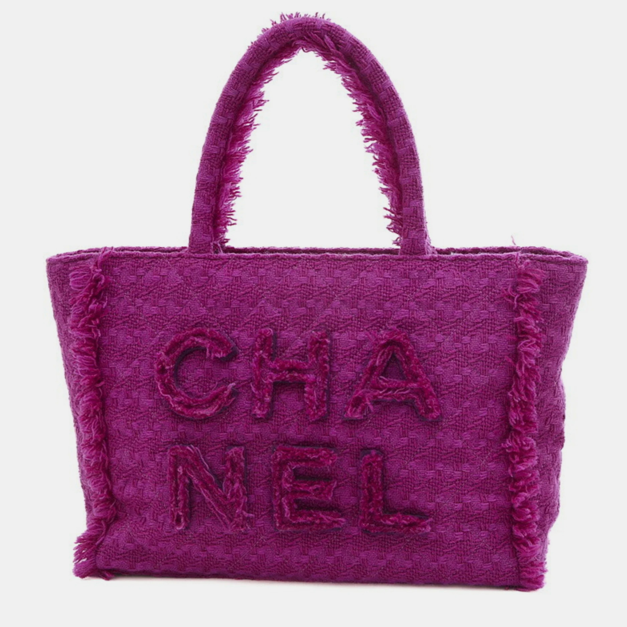 Pre-owned Chanel Tweed Giant Logo Shopping Bag In Purple