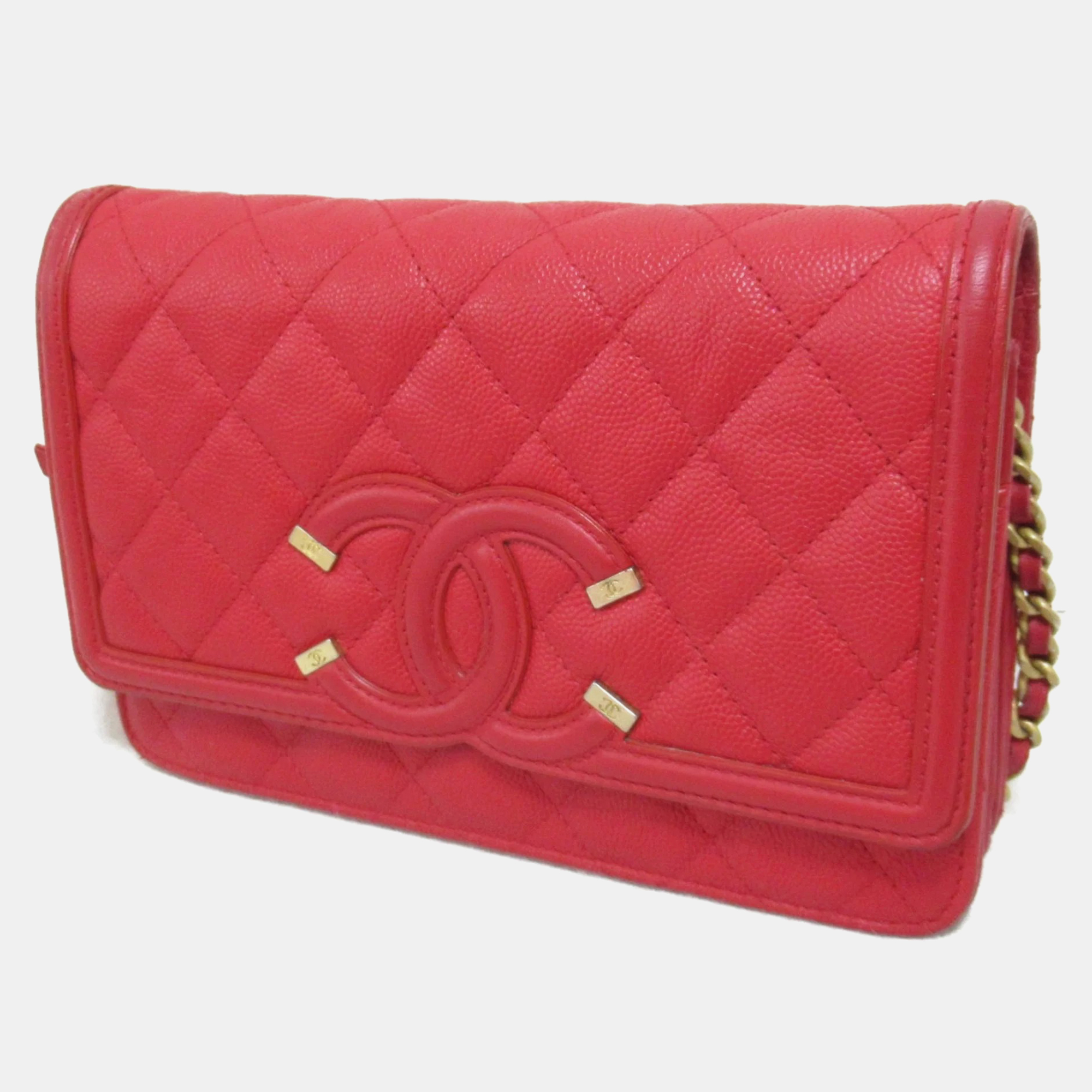 

Chanel Leather Filigree Shoulder Bags, Red