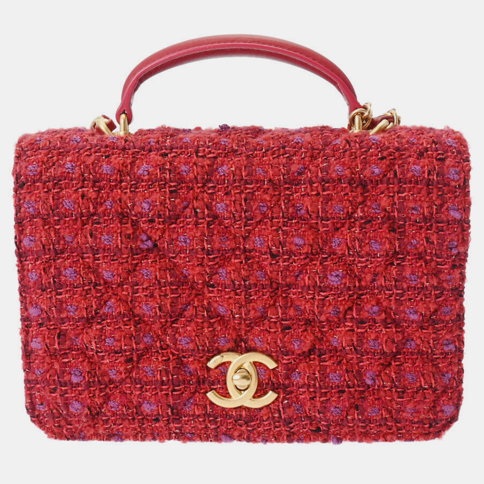 Pre-owned Chanel Red Tweed Cc Flap Bag