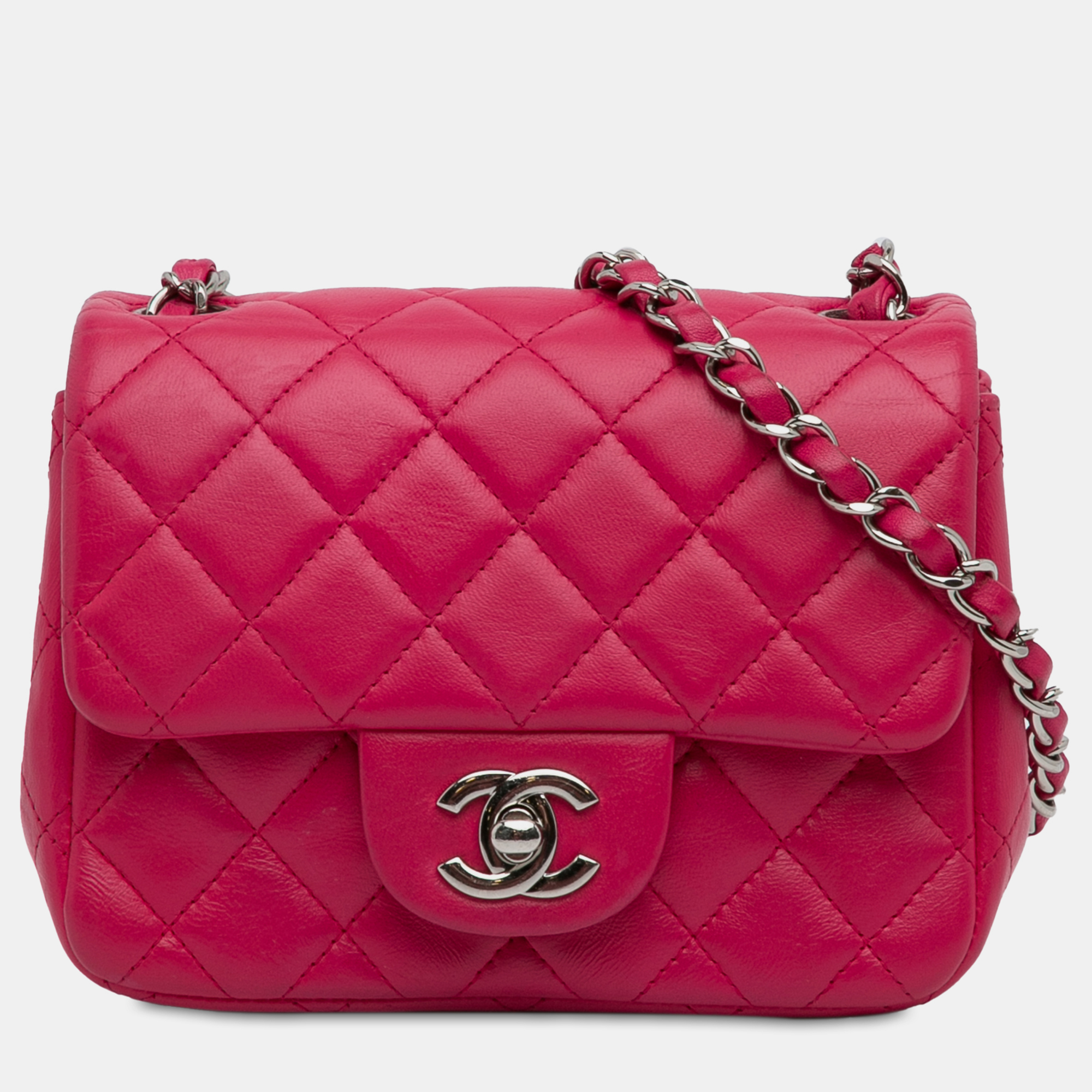 Pre-owned Chanel Mini Classic Lambskin Square Single Flap In Pink