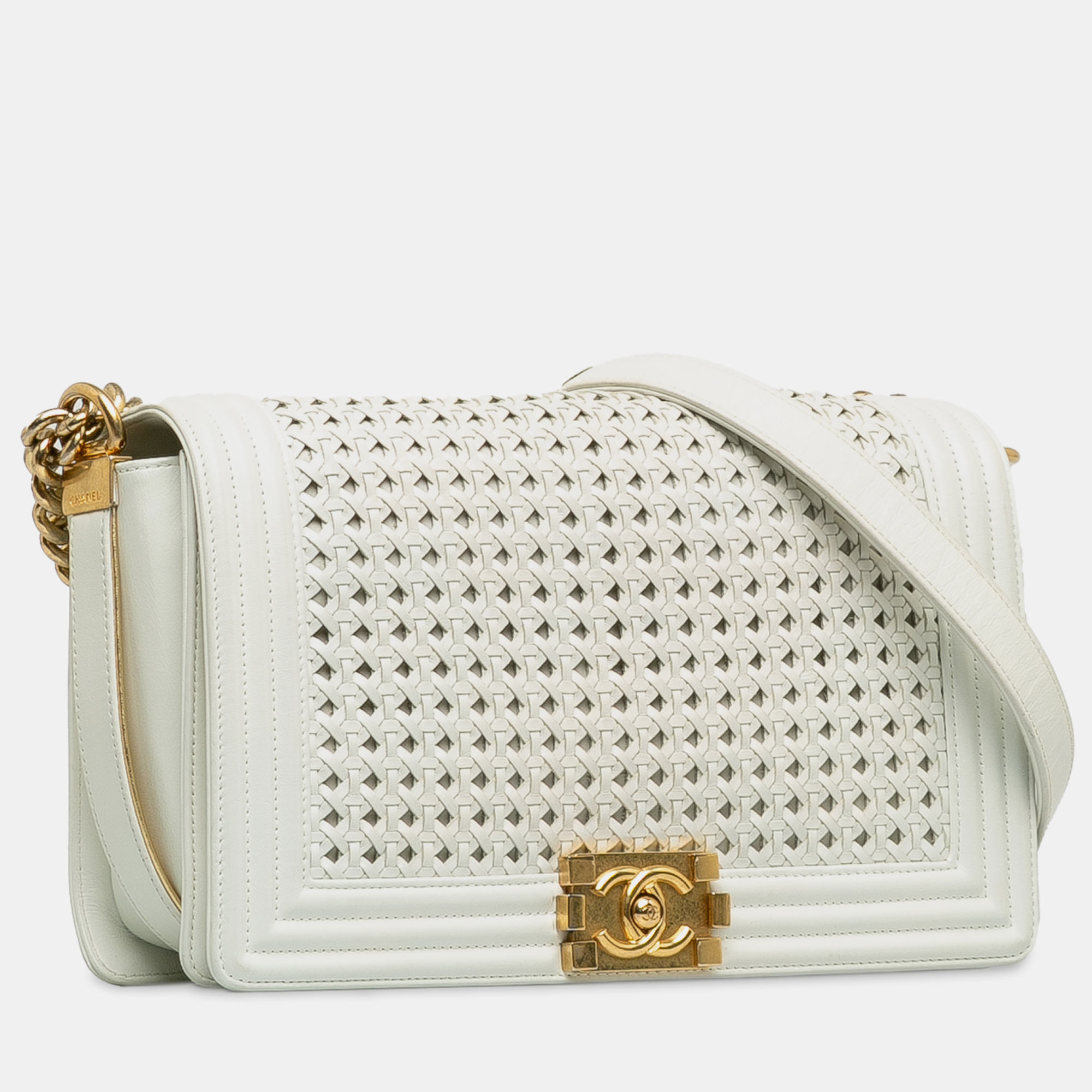 

Chanel Medium Braided Lambskin Boy, White