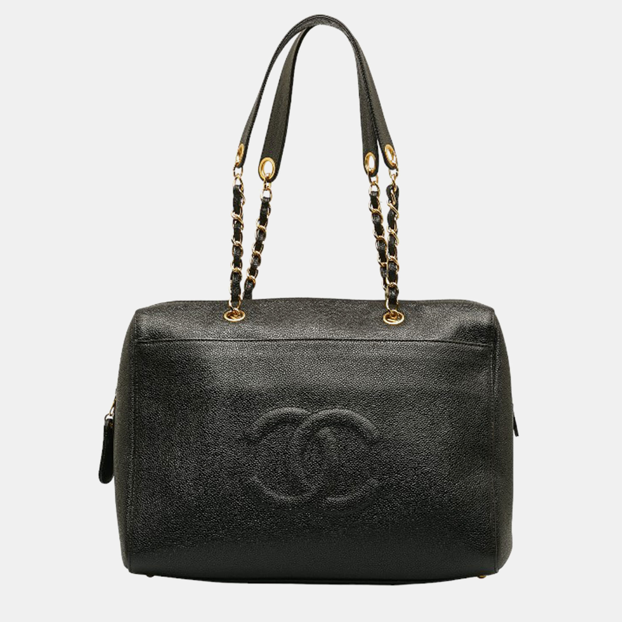Pre-owned Chanel Caviar Big Large Chain Shoulder Bag In Black