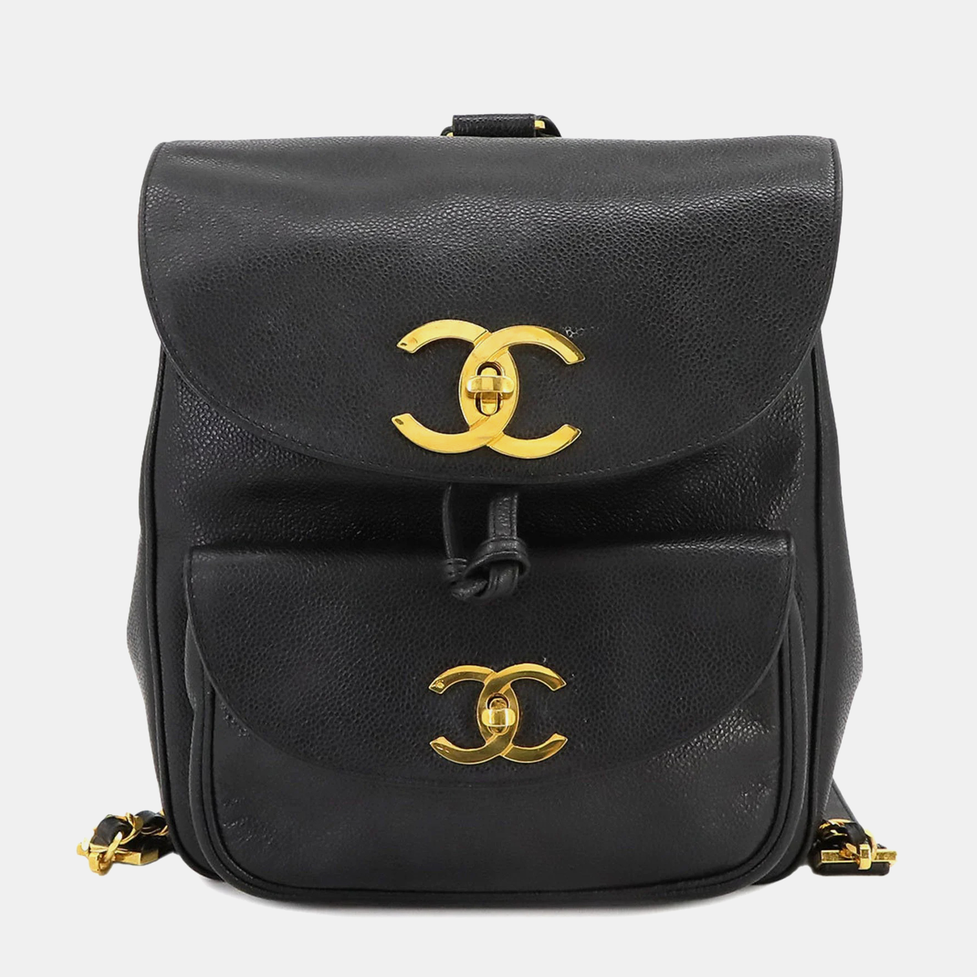 Pre-owned Chanel Black Caviar Leather Small Cc Pocket Backpack