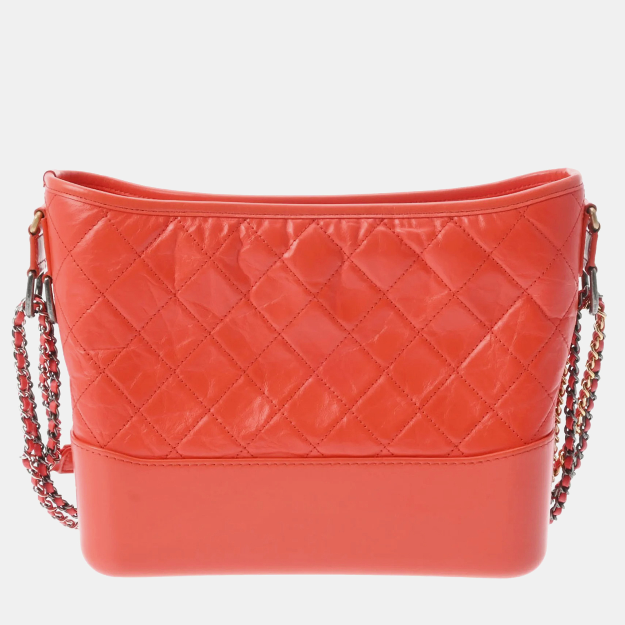 Pre-owned Chanel Leather Medium Gabrielle Shoulder Bags In Orange