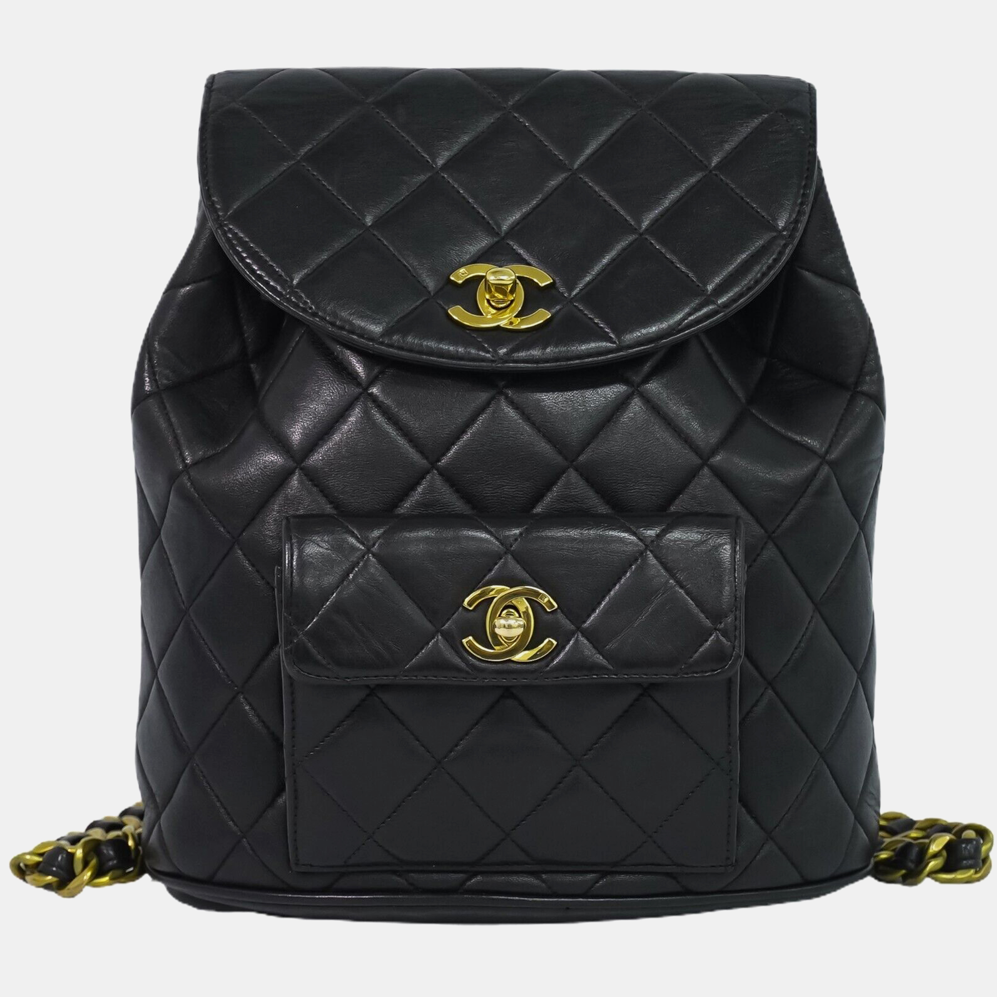 Pre-owned Chanel Black Lambskin Quilted Duma Backpack