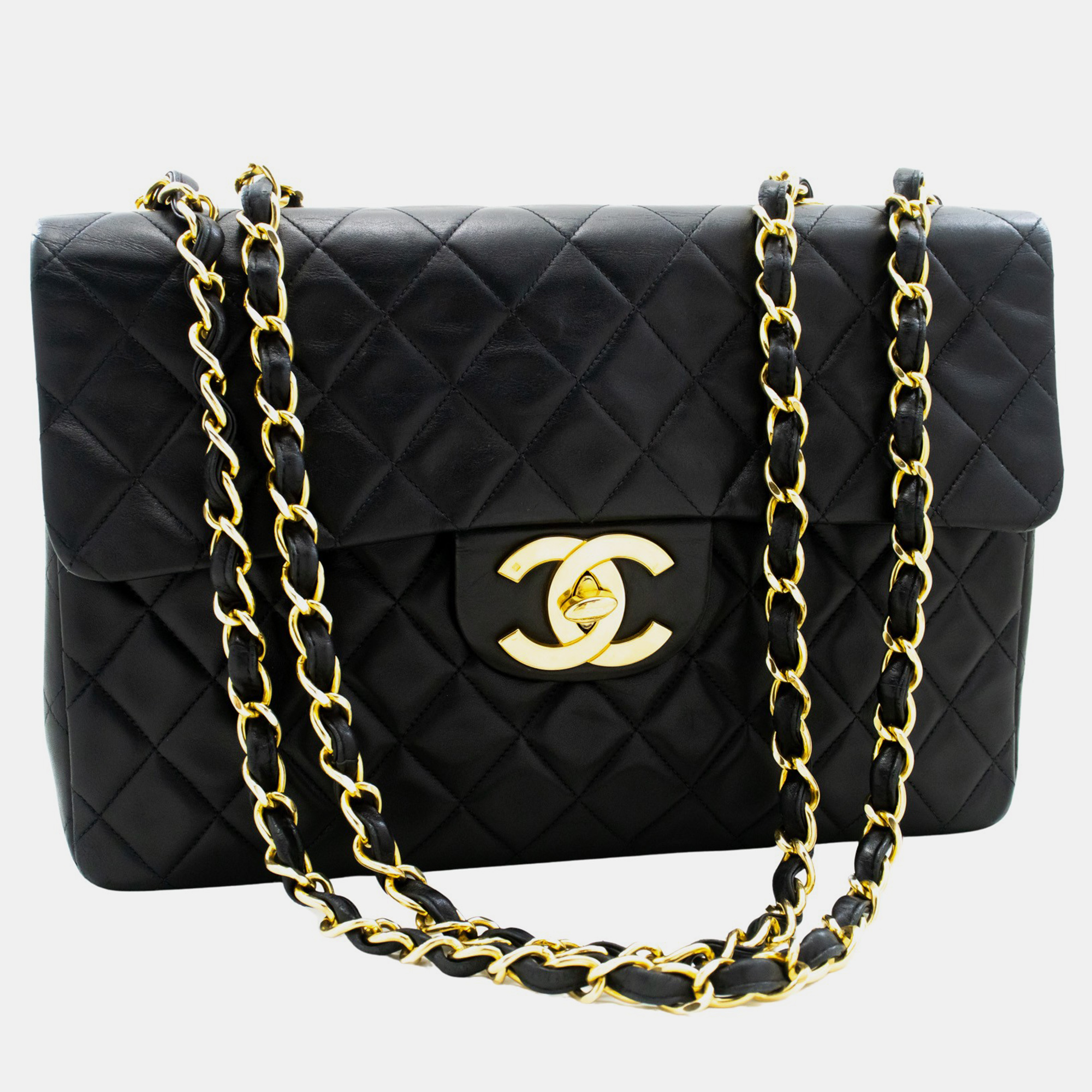 

Chanel Lambskin Leather Maxi Classic Single Flap Shoulder Bags, Black