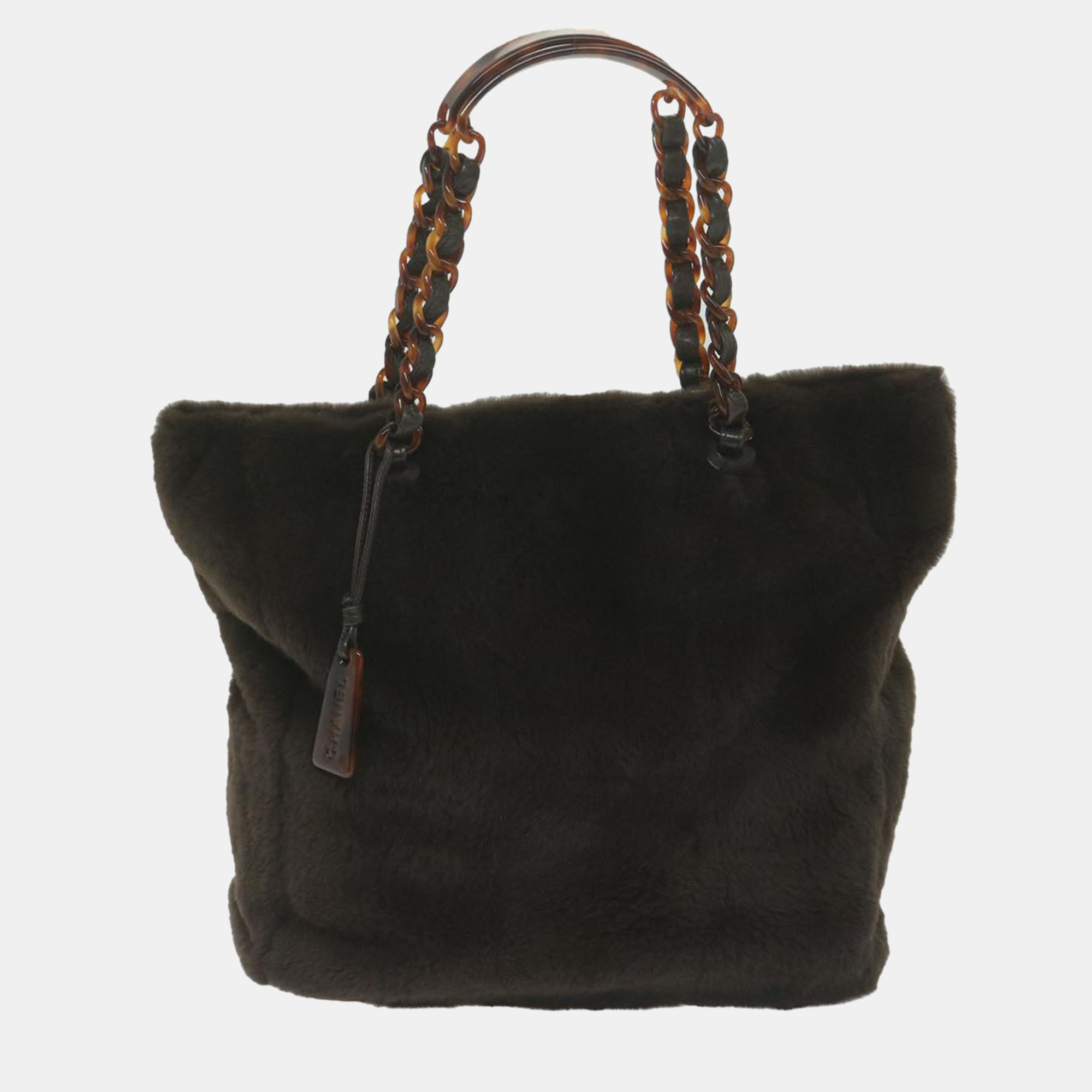 Pre-owned Chanel Brown Fur Vintage Tote Bag In Black
