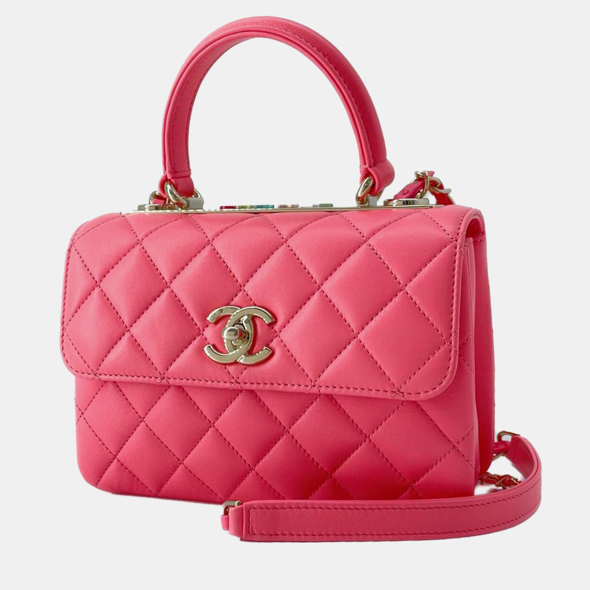 Pre-owned Chanel Lambskin Leather Medium Trendy Cc Flap Bag In Pink