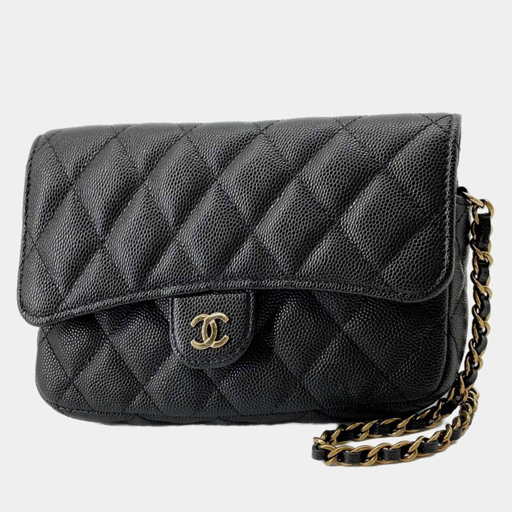 

Chanel Caviar Leather Classic Flap Phone Holder w/ Chain, Black